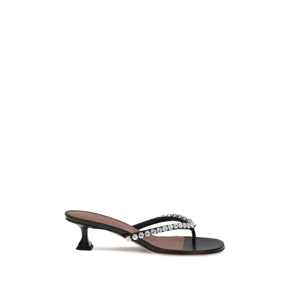 Amina Muaddi Black Calf Leather Bos Taurus Flip-Flop Sandals | Regal Royce
