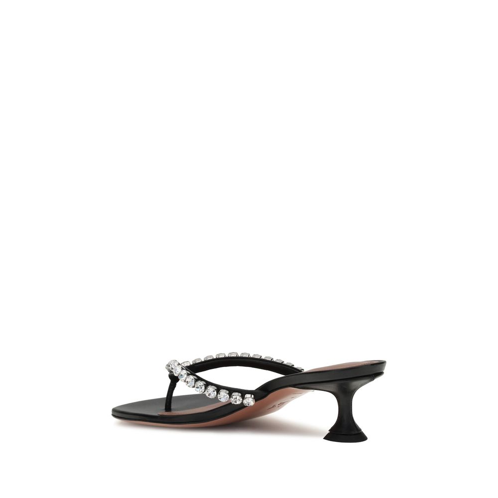 Amina Muaddi Black Calf Leather Bos Taurus Flip-Flop Sandals | Regal Royce