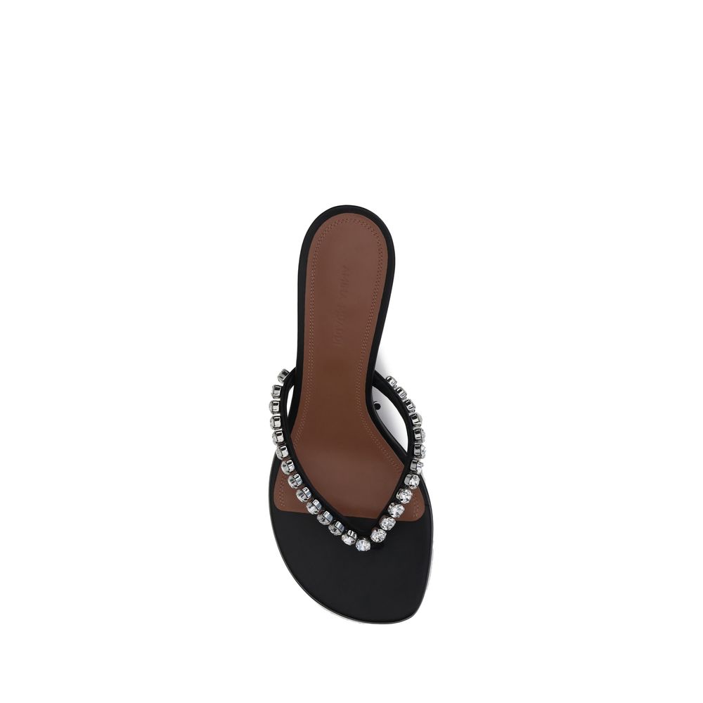 Amina Muaddi Black Calf Leather Bos Taurus Flip-Flop Sandals | Regal Royce