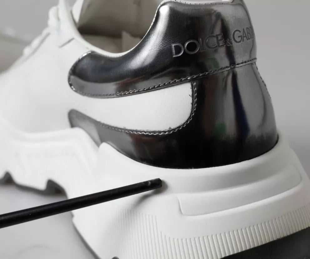 Dolce & Gabbana White Silver Leather Sport DAYMASTER Sneakers | Regal Royce