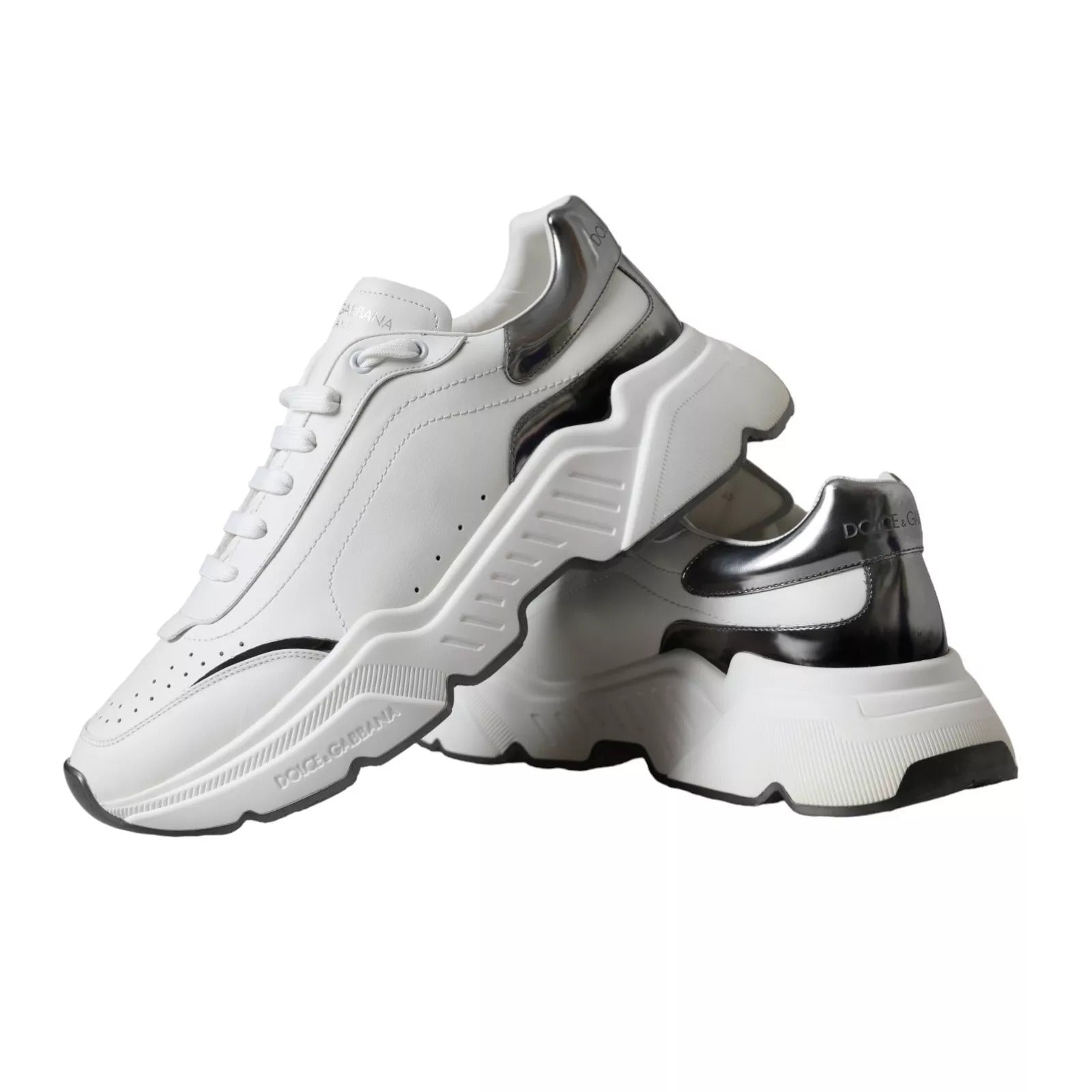 Dolce & Gabbana White Silver Leather Sport DAYMASTER Sneakers | Regal Royce