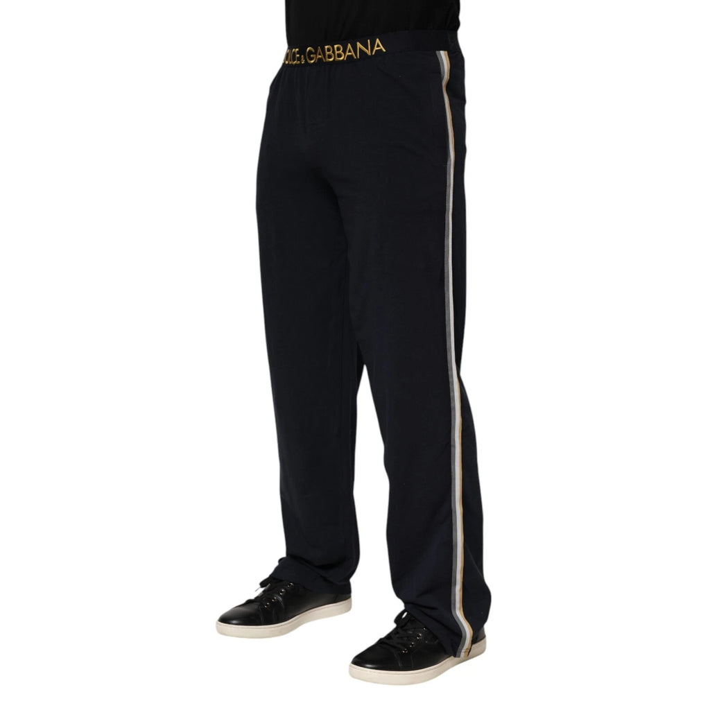 Dolce & Gabbana Black Modal Spandex Straight Logo Trouser Pants