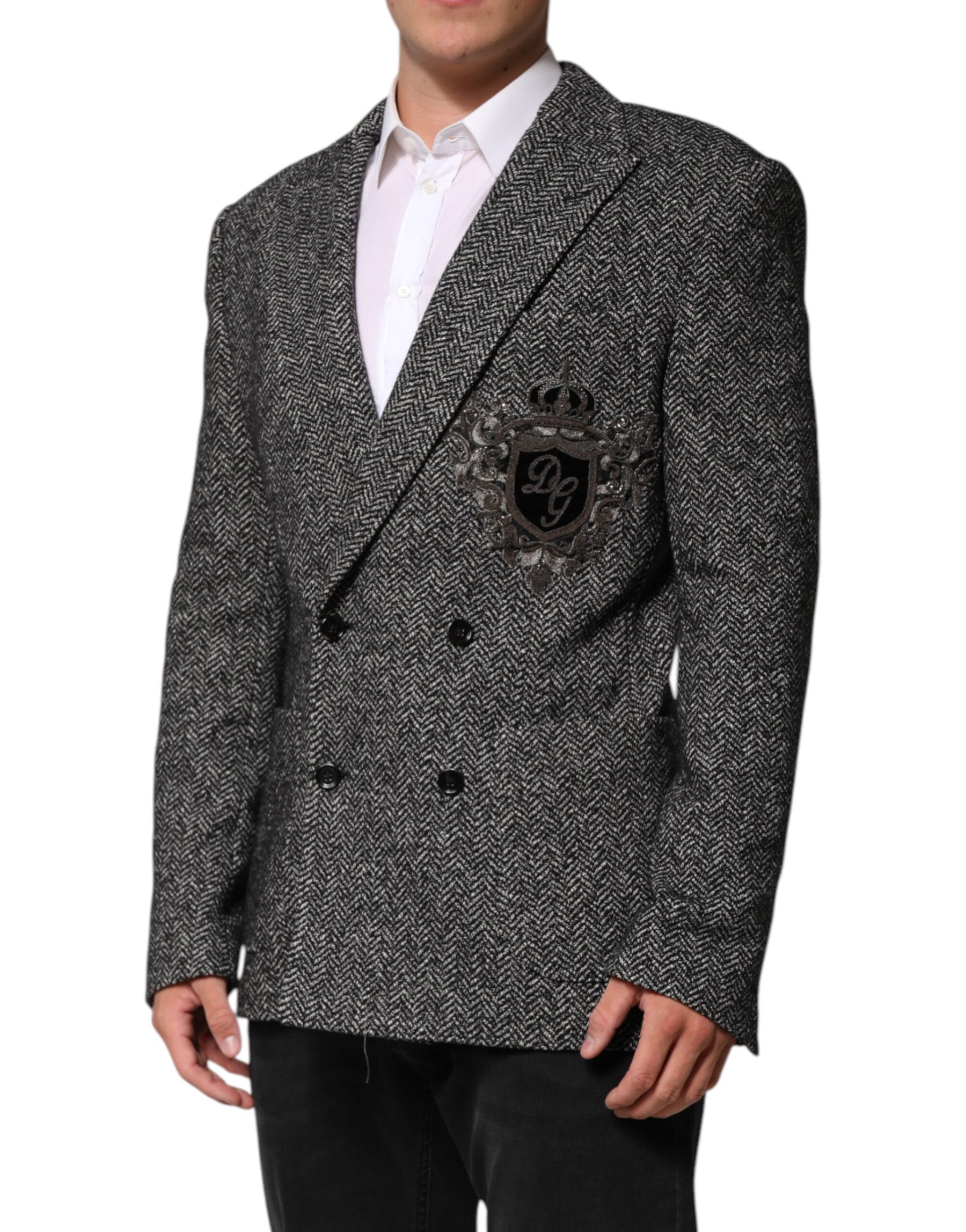Dolce & Gabbana Black White Double Breasted Men Suit Blazer | Regal Royce