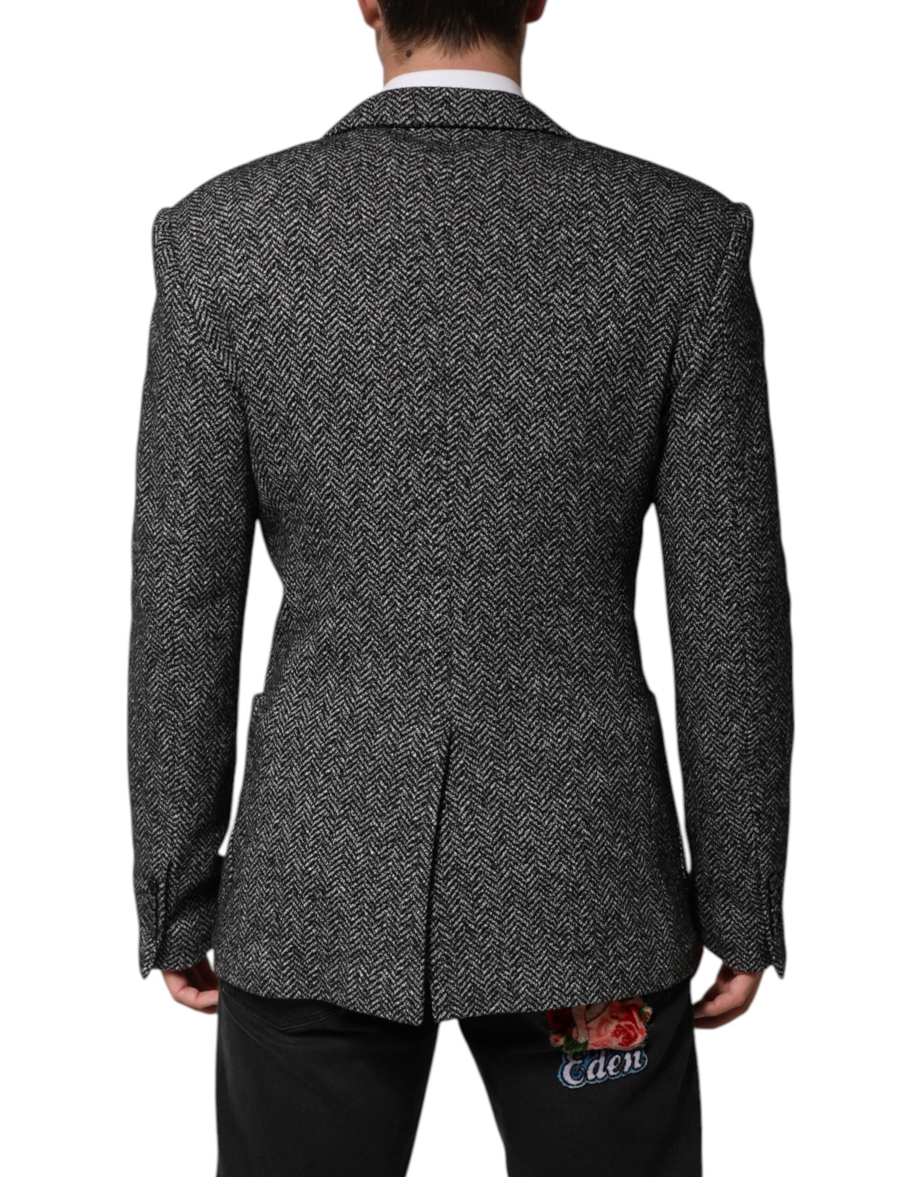 Dolce & Gabbana Black White Double Breasted Men Suit Blazer | Regal Royce
