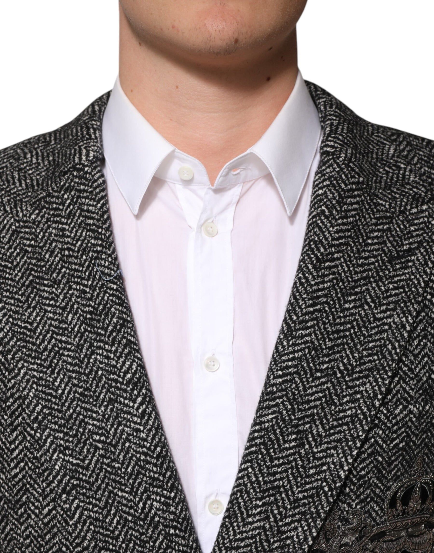 Dolce & Gabbana Black White Double Breasted Men Suit Blazer | Regal Royce