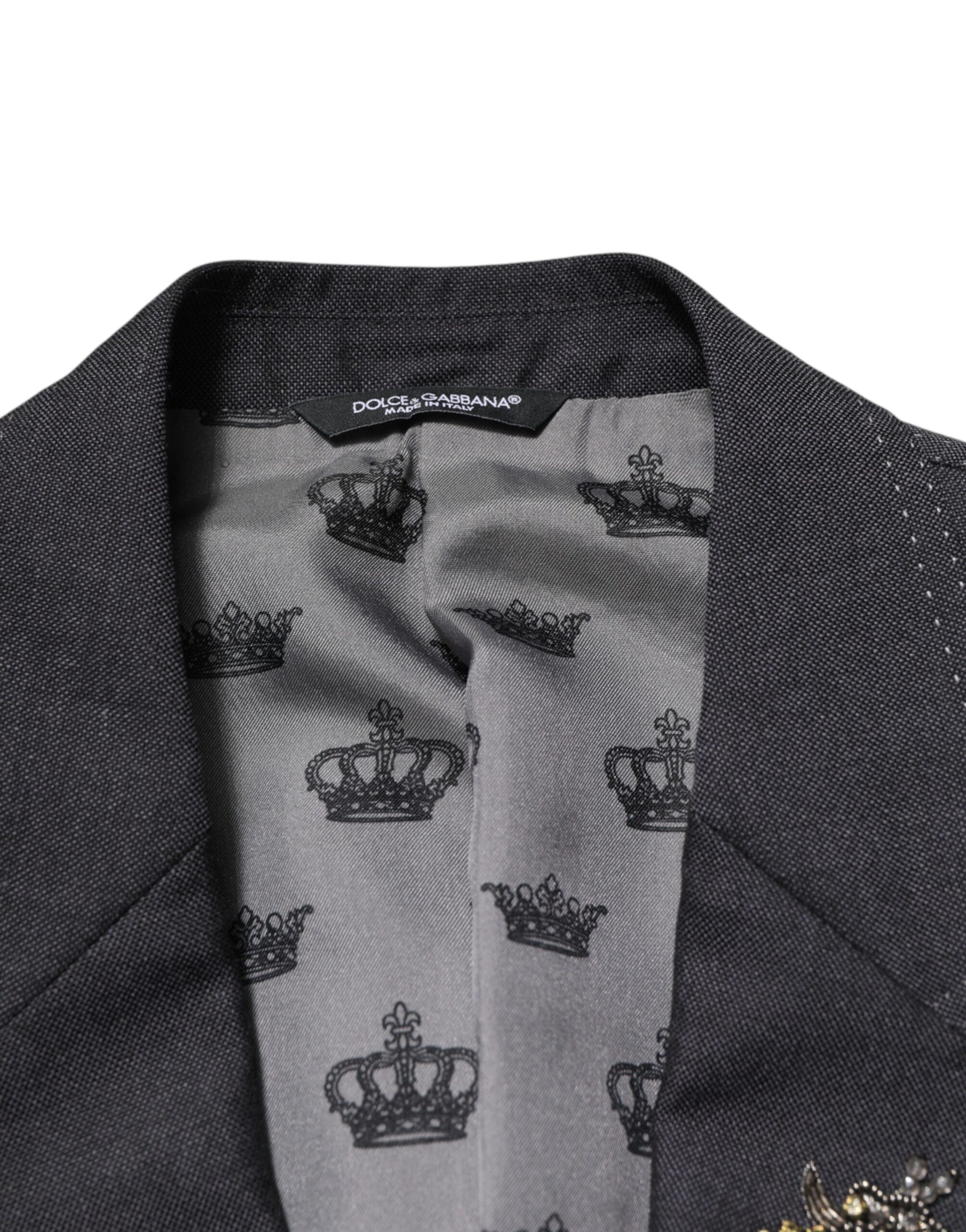 Dolce & Gabbana Dark Gray Bee Embroidery Wool Coat Blazer | Regal Royce