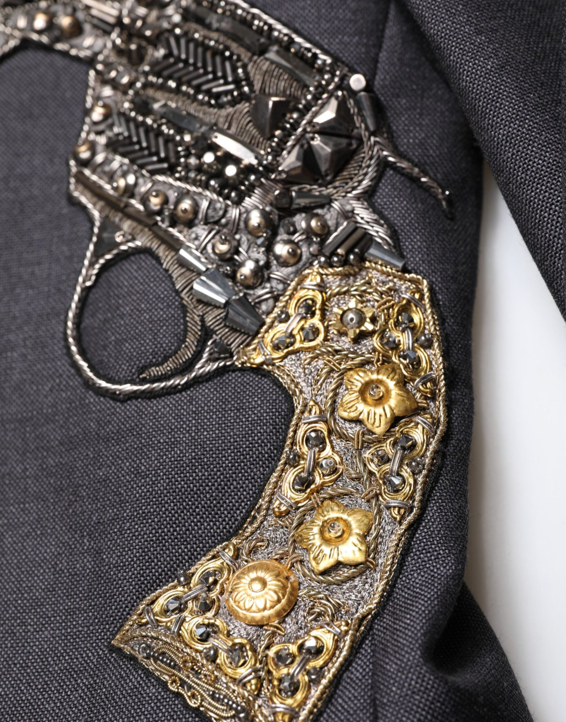 Dolce & Gabbana Dark Gray Bee Embroidery Wool Coat Blazer | Regal Royce
