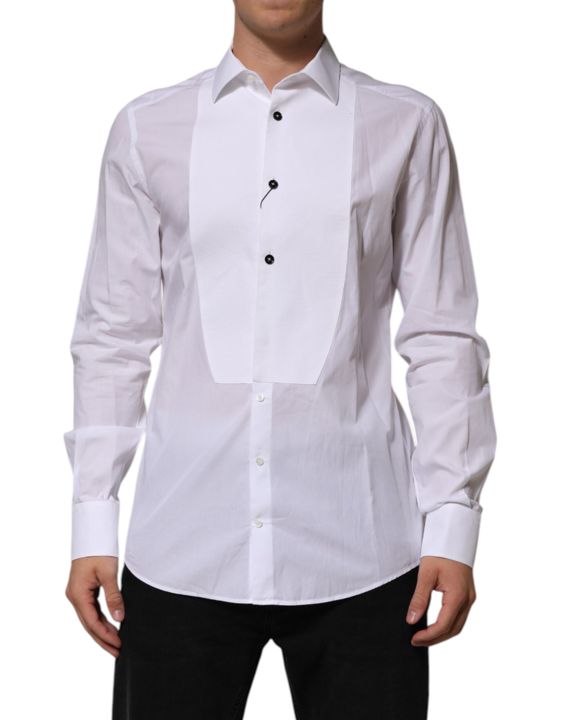 Dolce & Gabbana White Bib Cotton Poplin GOLD Men Formal Shirt | Regal Royce