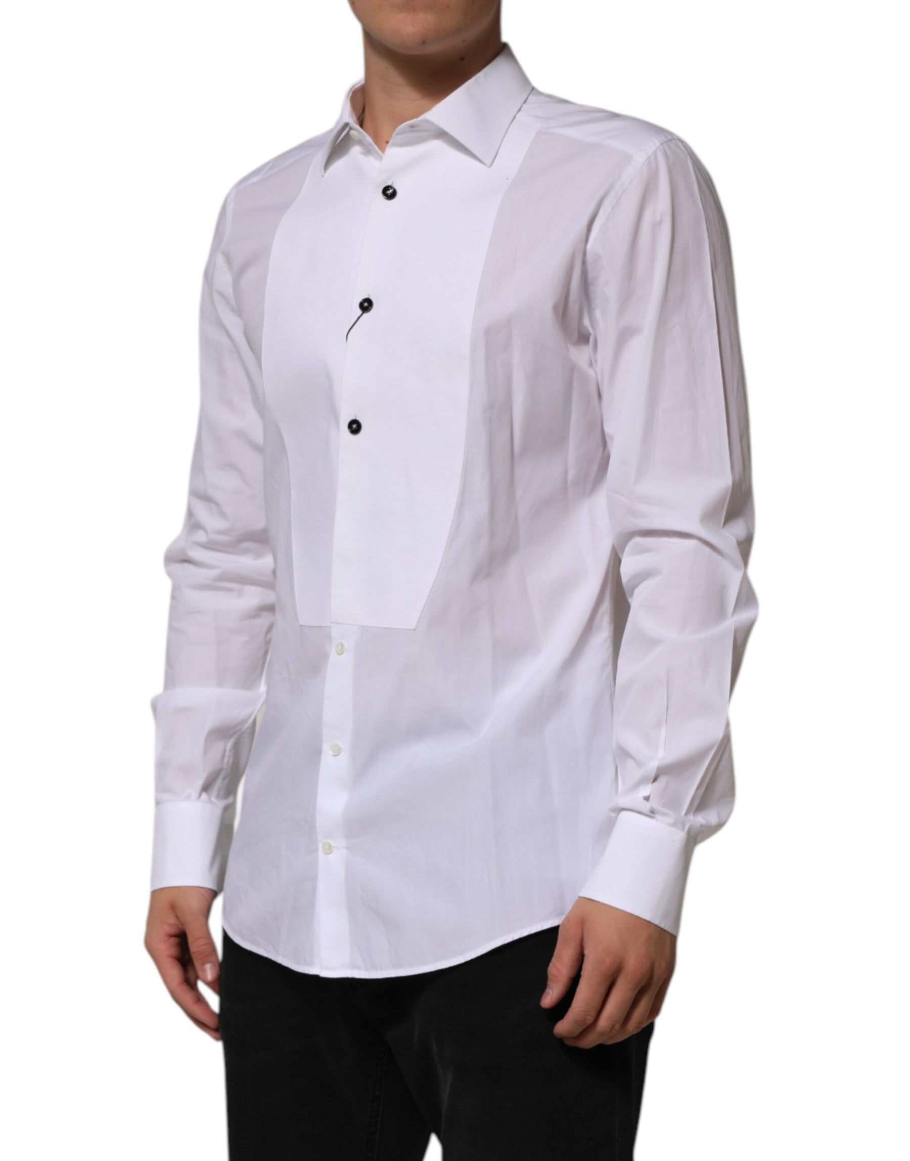 Dolce & Gabbana White Bib Cotton Poplin GOLD Men Formal Shirt | Regal Royce