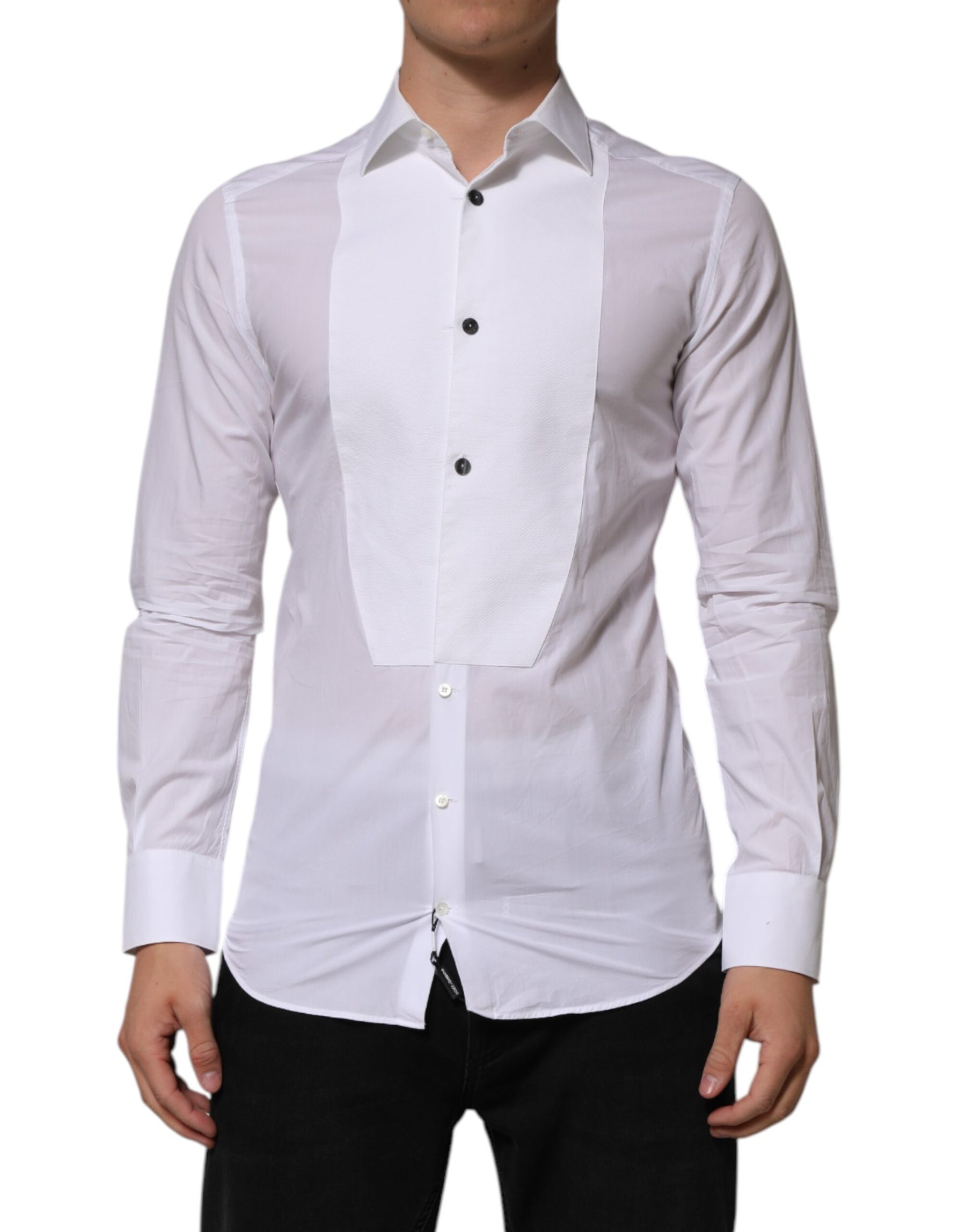 Dolce & Gabbana White Bib Cotton Poplin GOLD Men Formal Shirt | Regal Royce