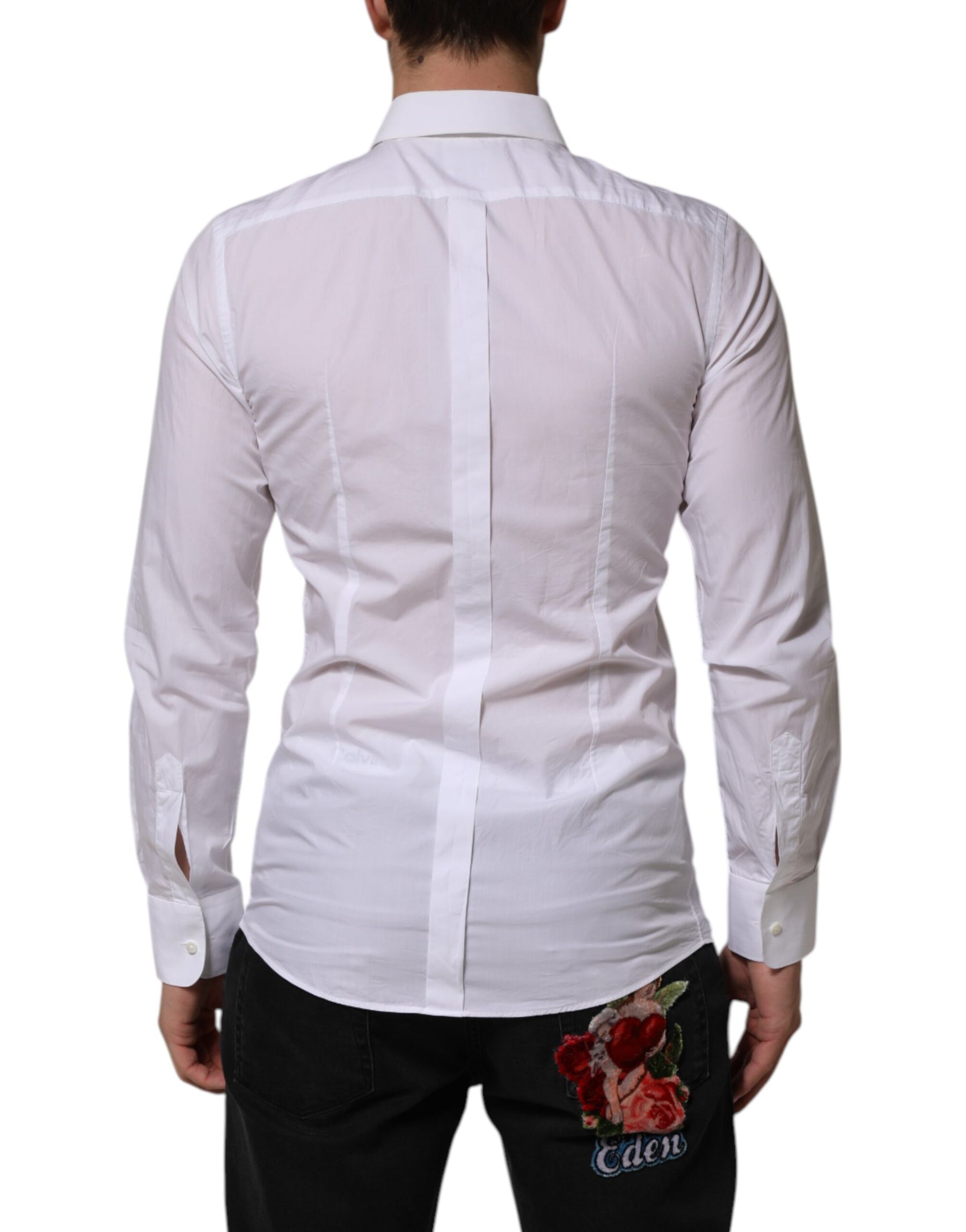 Dolce & Gabbana White Bib Cotton Poplin GOLD Men Formal Shirt | Regal Royce