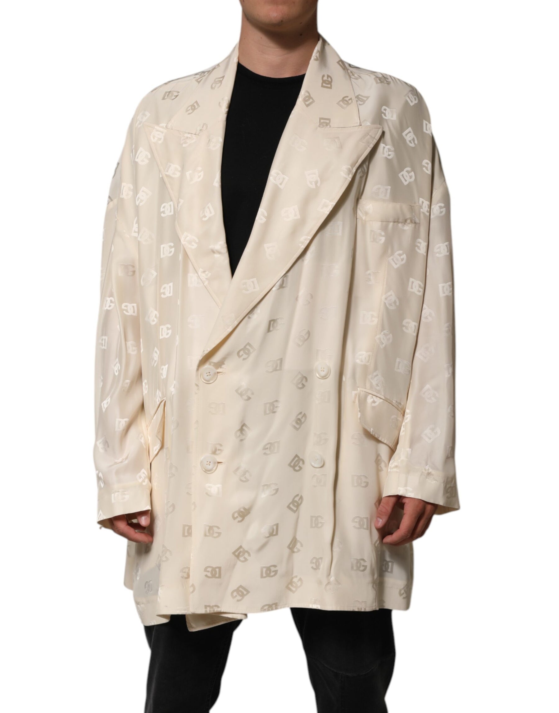 Dolce & Gabbana Beige Polyester Logo Monogram Coat Jacket | Regal Royce