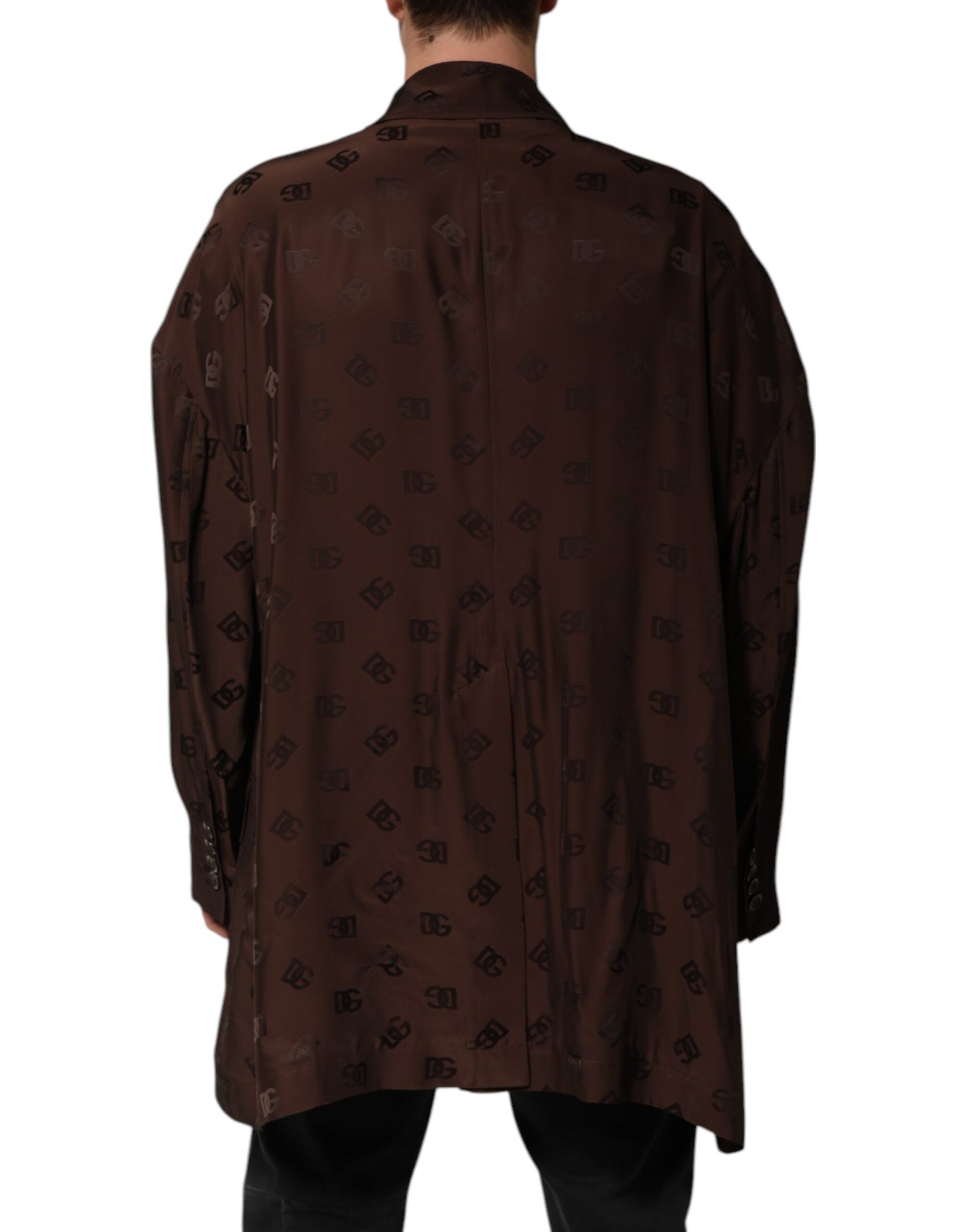 Dolce & Gabbana Brown Polyester Logo Monogram Coat Jacket | Regal Royce