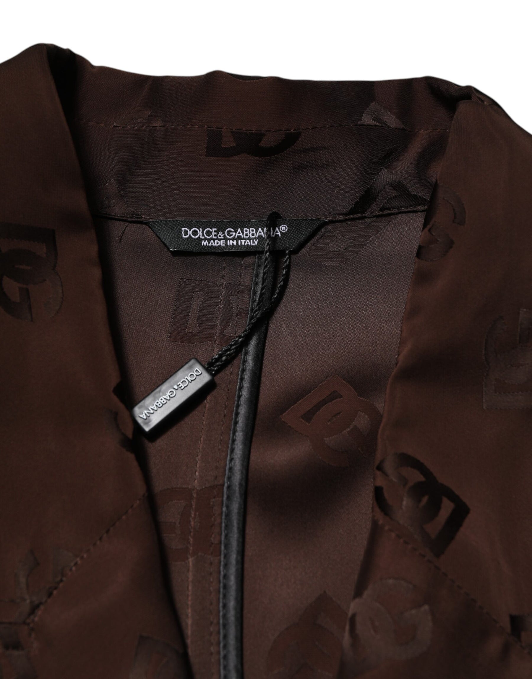 Dolce & Gabbana Brown Polyester Logo Monogram Coat Jacket | Regal Royce