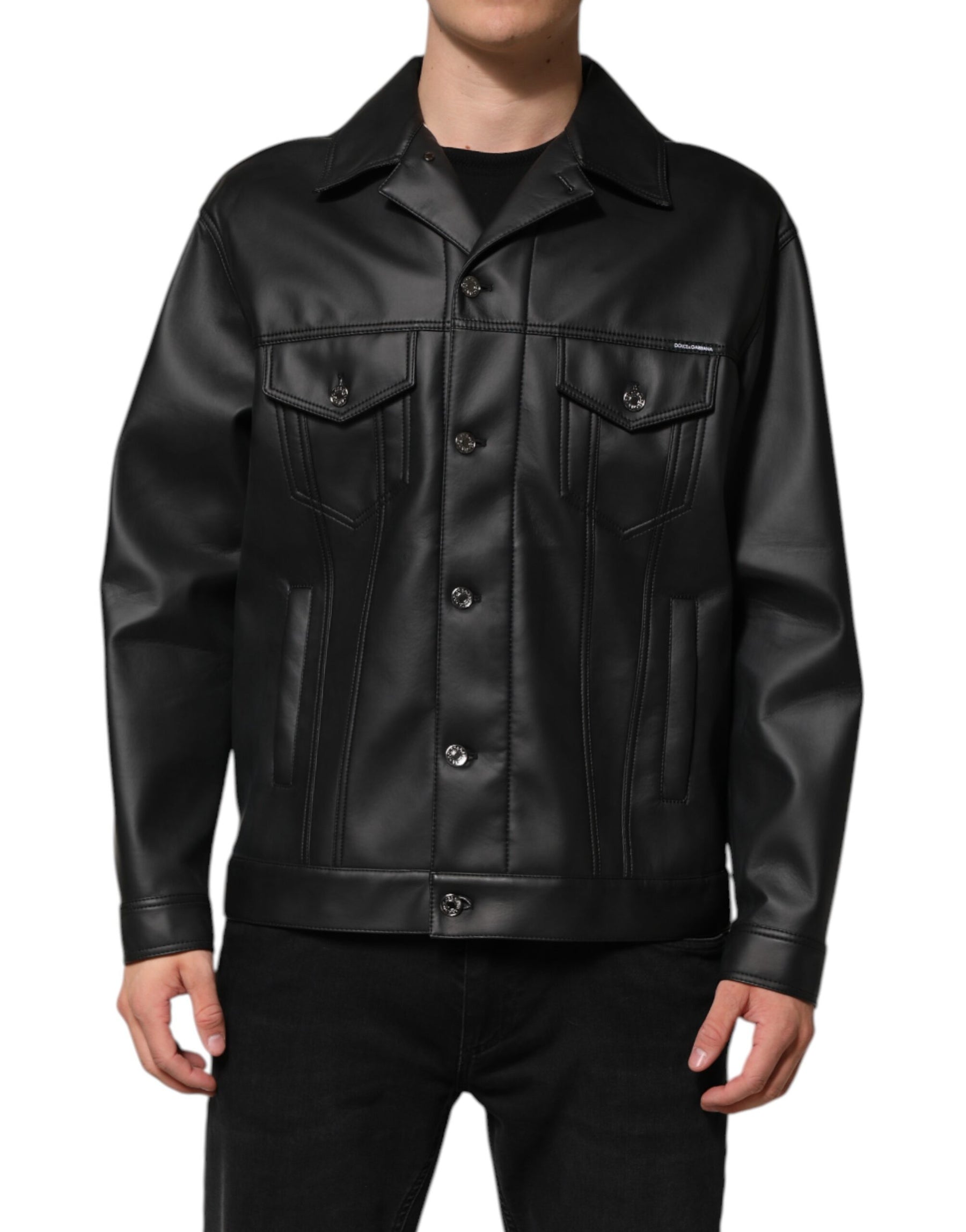 Dolce & Gabbana Black Polyester Button Down Biker Jacket | Regal Royce