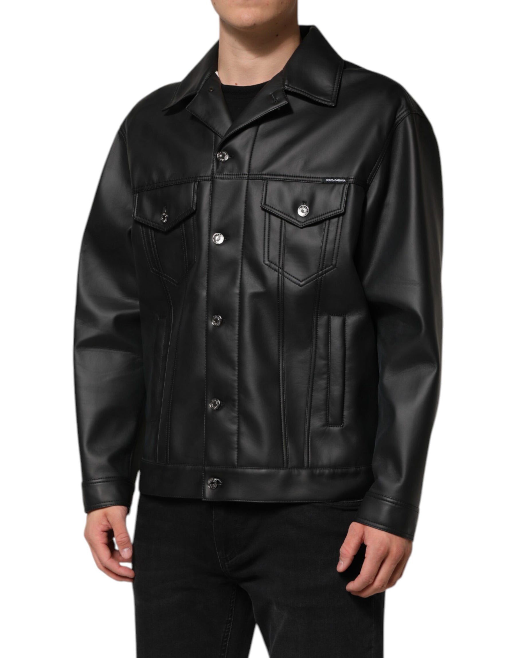 Dolce & Gabbana Black Polyester Button Down Biker Jacket | Regal Royce