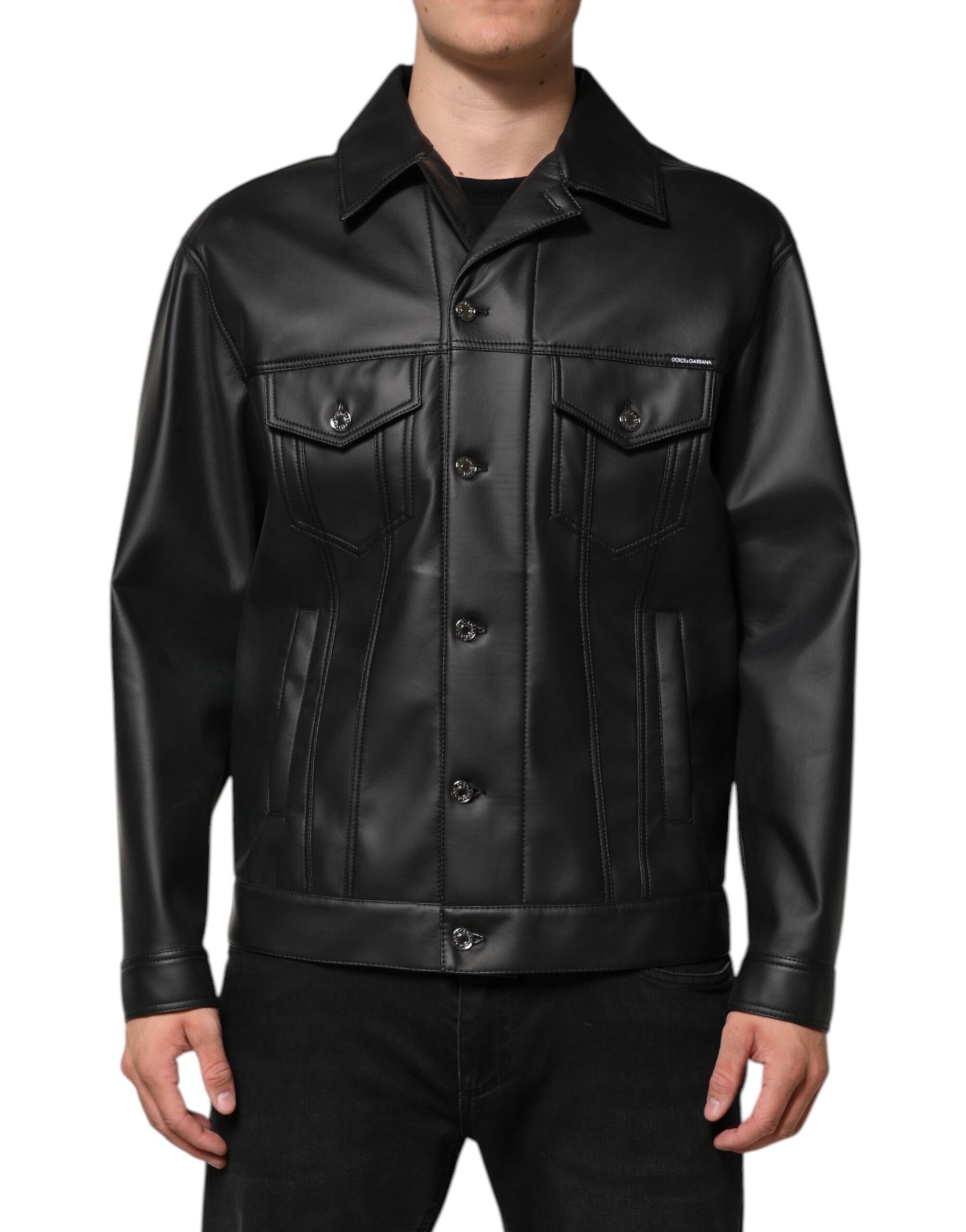 Dolce & Gabbana Black Polyester Button Down Biker Jacket | Regal Royce