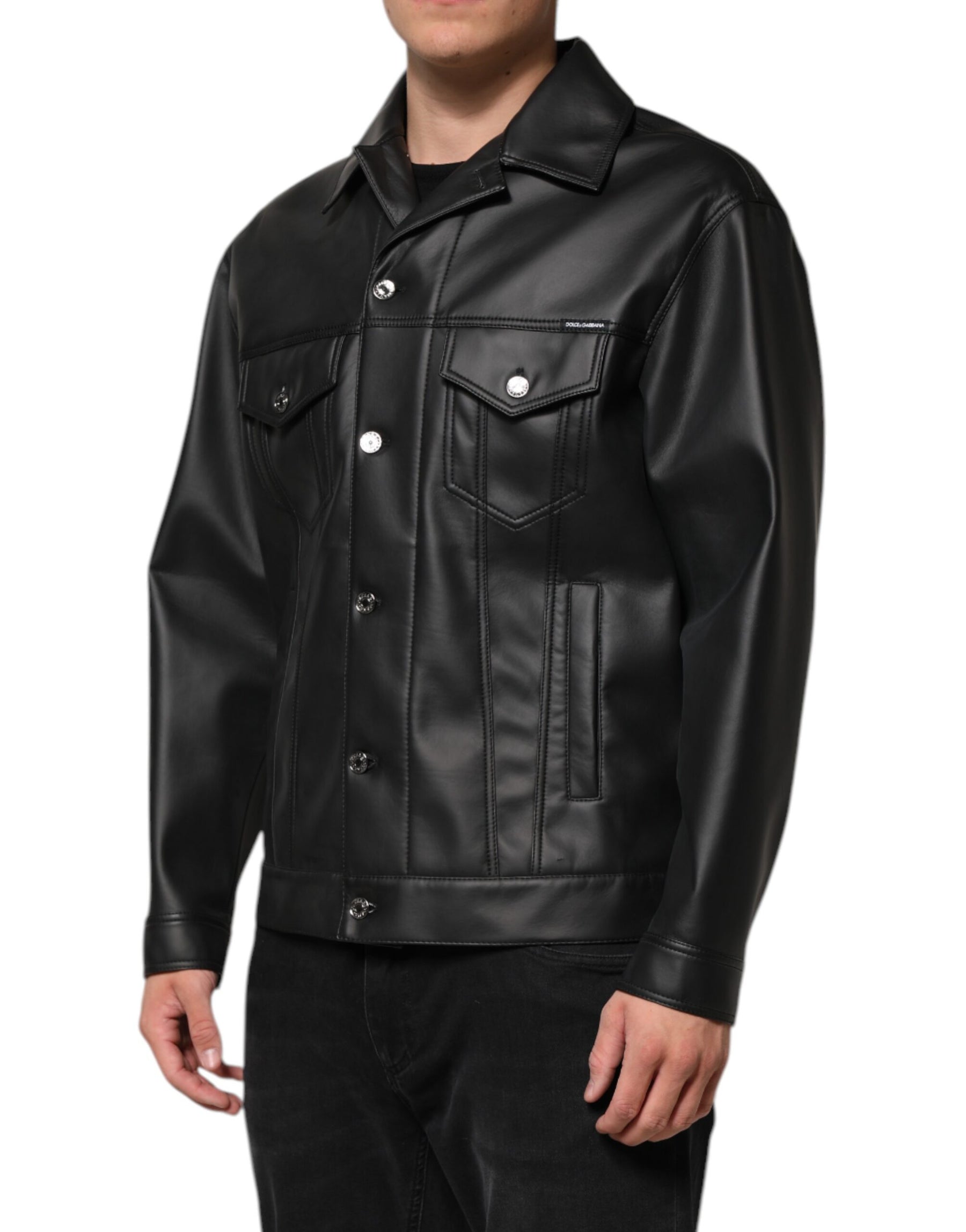 Dolce & Gabbana Black Polyester Button Down Biker Jacket | Regal Royce