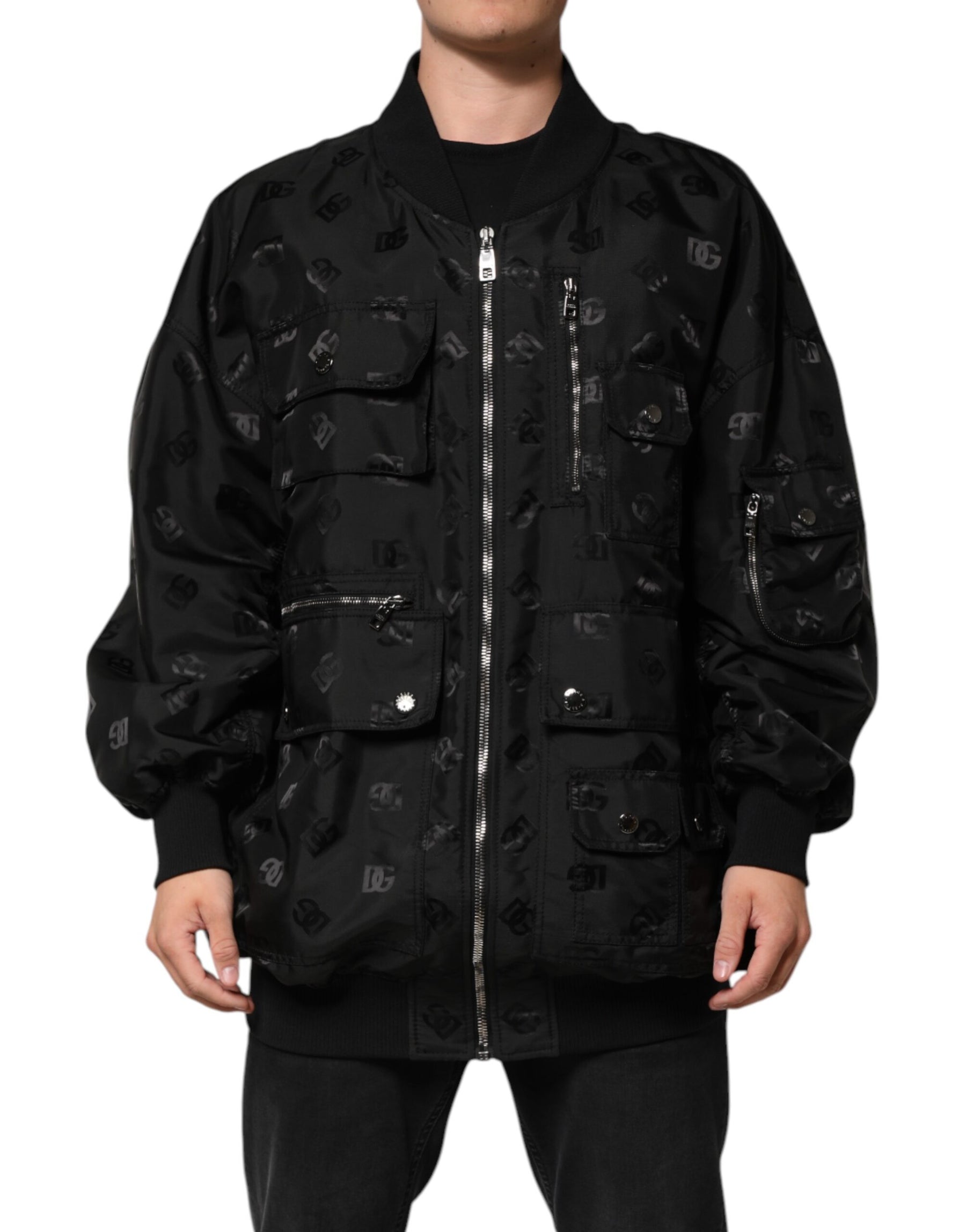 Dolce & Gabbana Black Cargo Windbraker Logo Mania Jacket | Regal Royce