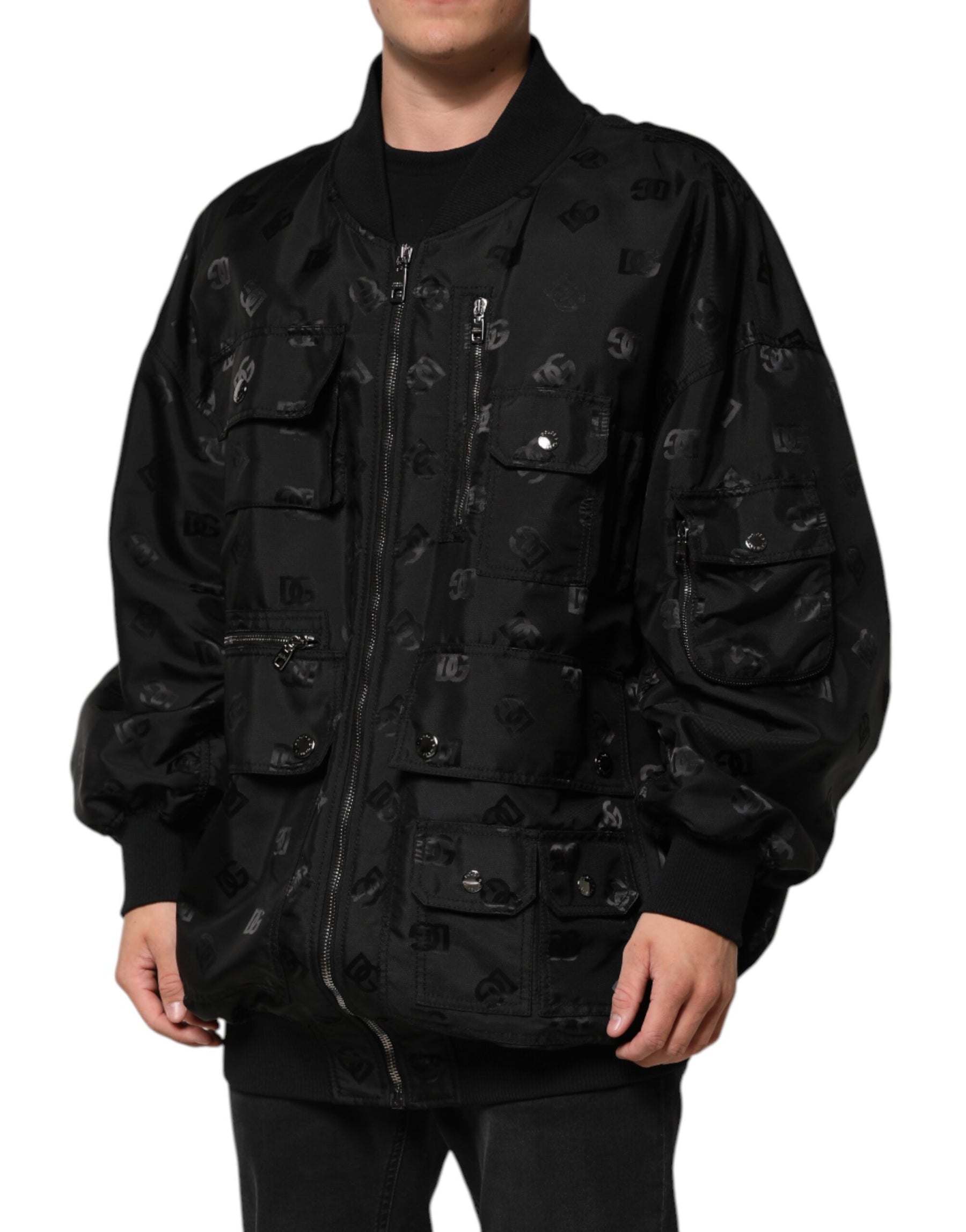 Dolce & Gabbana Black Cargo Windbraker Logo Mania Jacket | Regal Royce