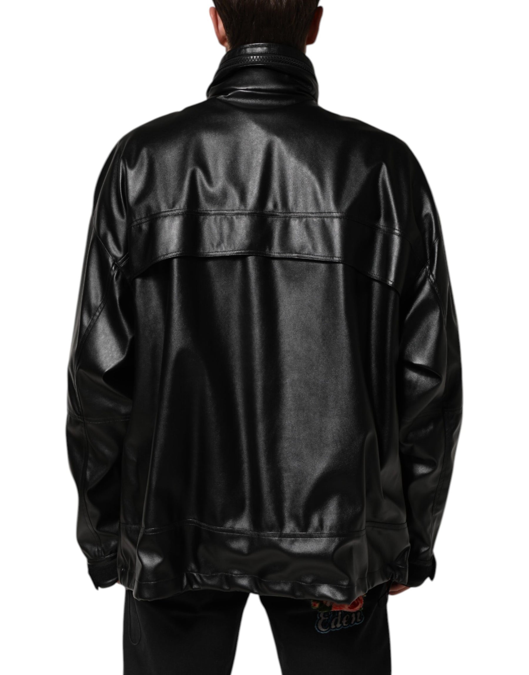 Dolce & Gabbana Black Polyester Logo Plaque Bomber Jacket | Regal Royce