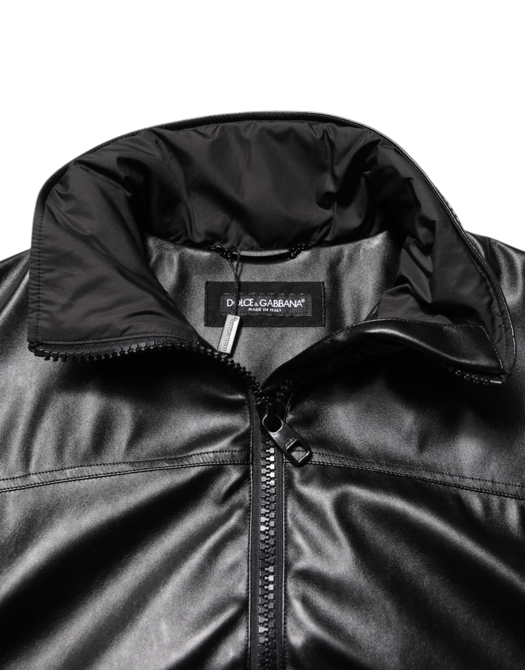 Dolce & Gabbana Black Polyester Logo Plaque Bomber Jacket | Regal Royce