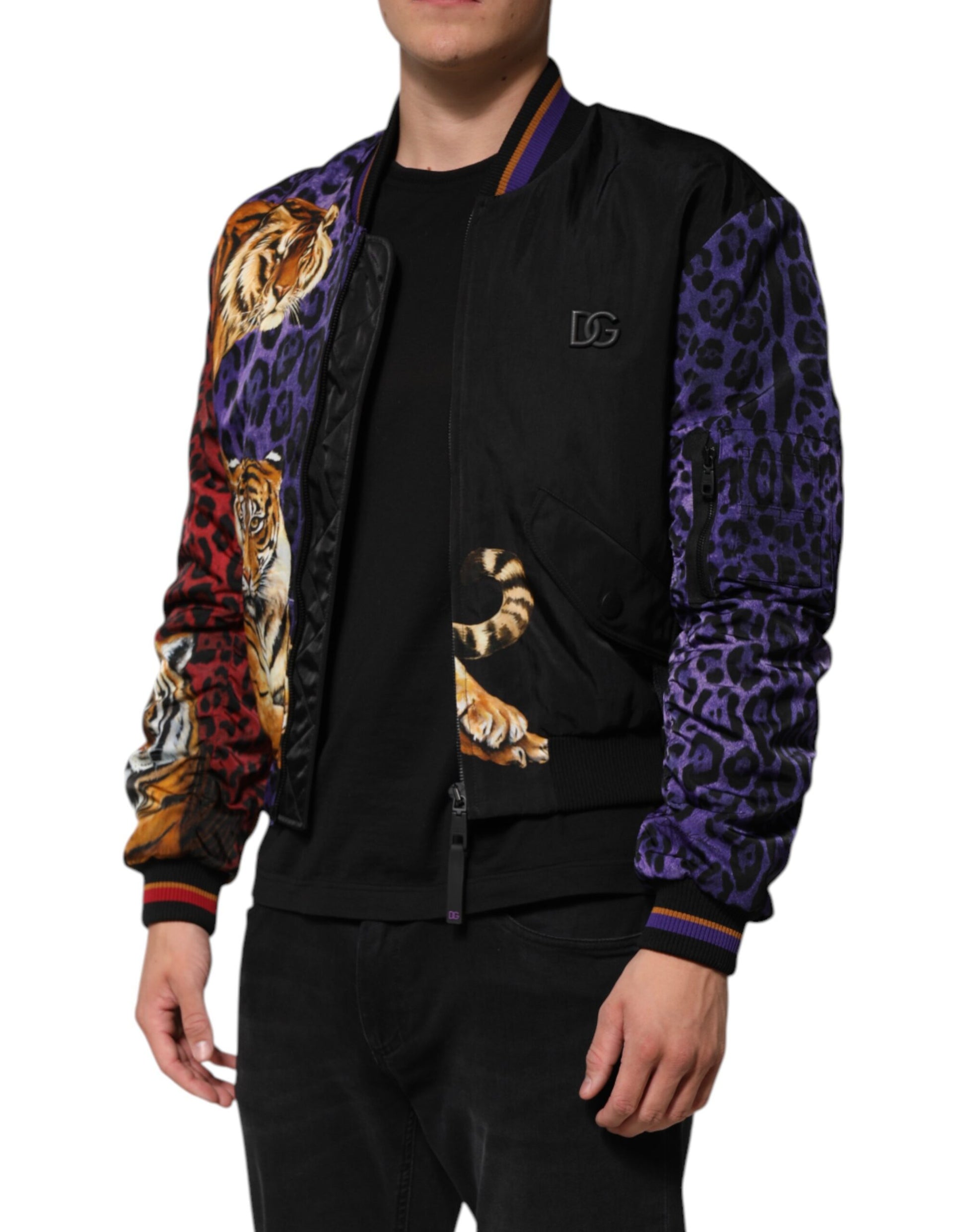 Dolce & Gabbana Multicolor Tiger Print Men Bomber Jacket