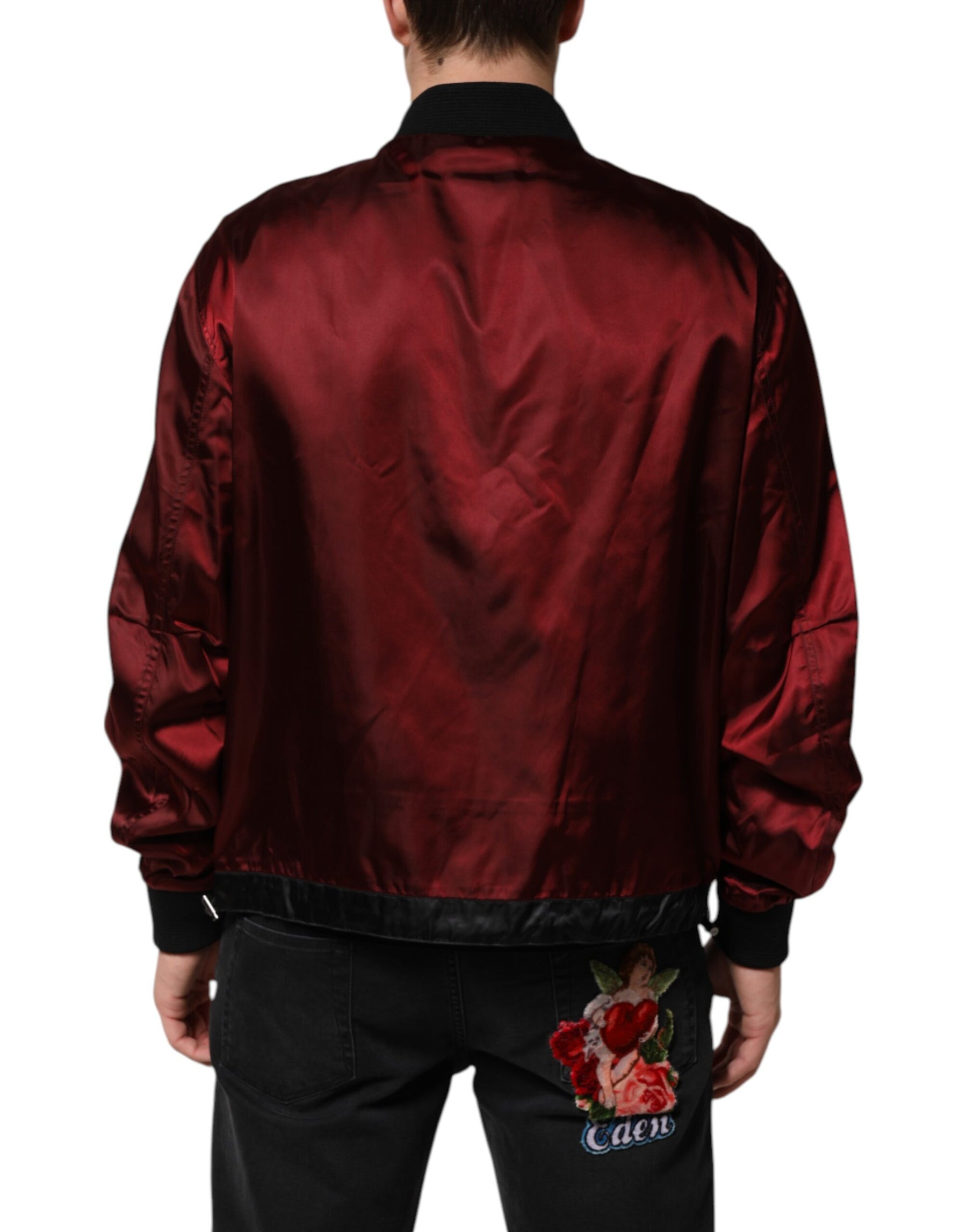 Dolce & Gabbana Maroon Nylon DG Crown Embroidery Jacket | Regal Royce