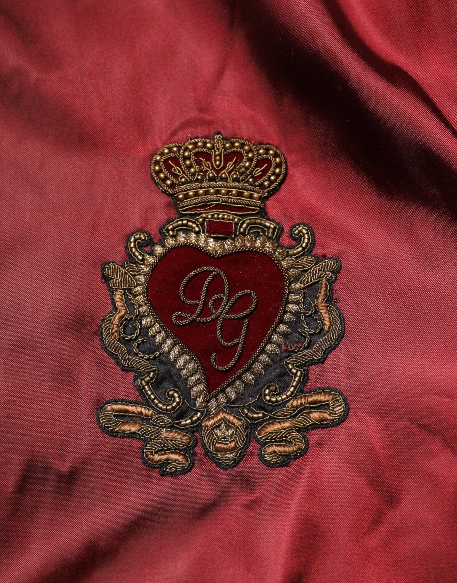 Dolce & Gabbana Maroon Nylon DG Crown Embroidery Jacket | Regal Royce