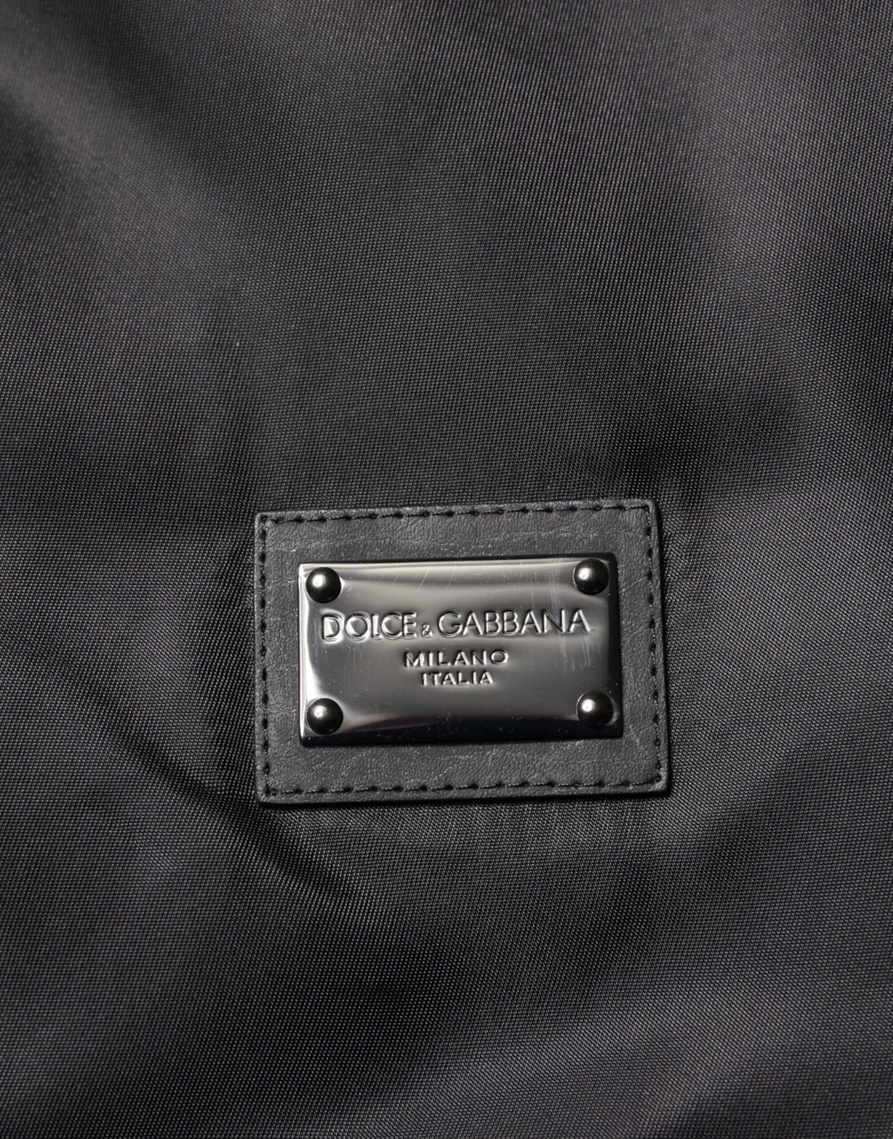 Dolce & Gabbana Black Polyester Logo Plaque Bomber Jacket | Regal Royce