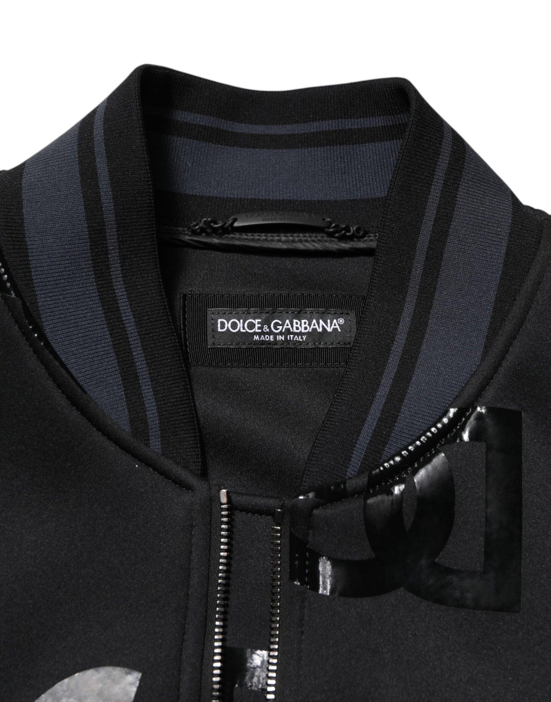 Dolce & Gabbana Black Wool Logo DG Mania Men Bomber Jacket | Regal Royce