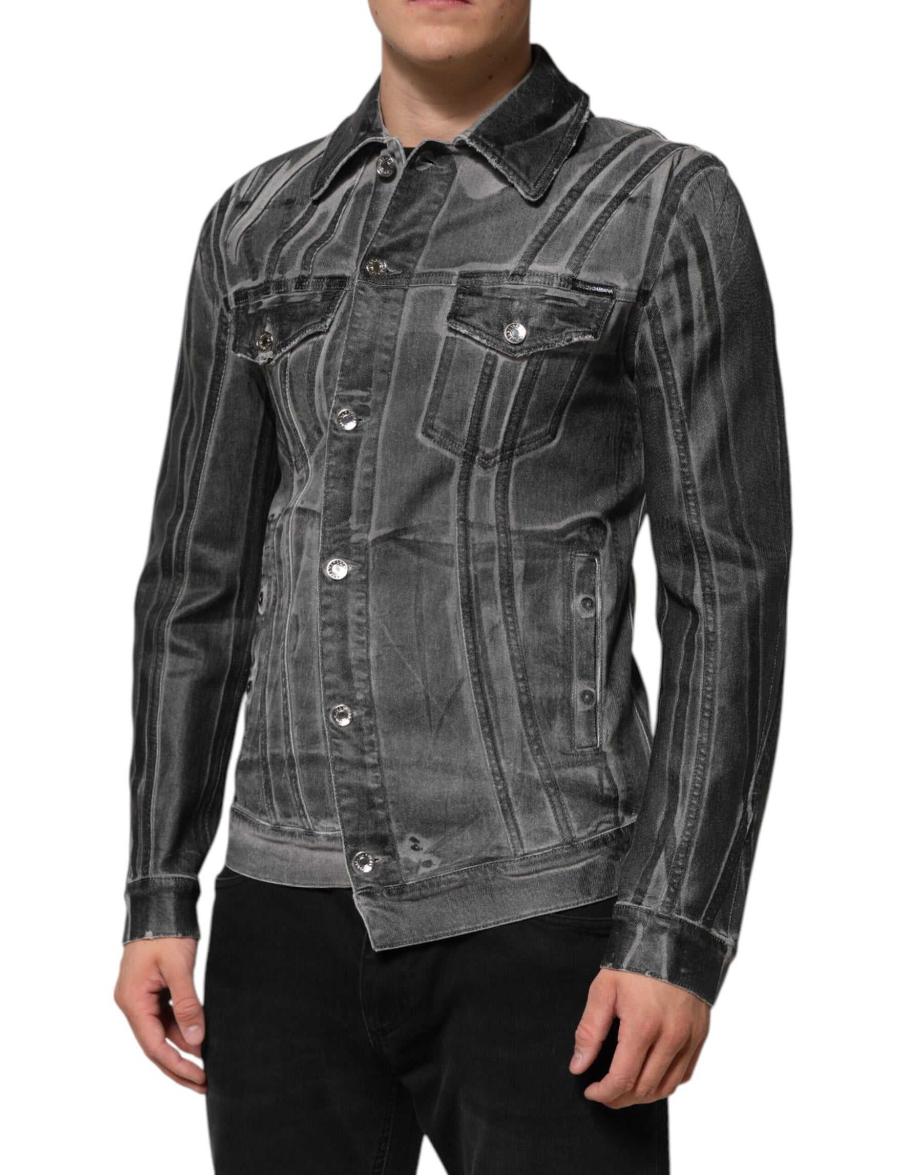 Dolce & Gabbana Gray Washed Cotton Stretch Denim Jacket | Regal Royce