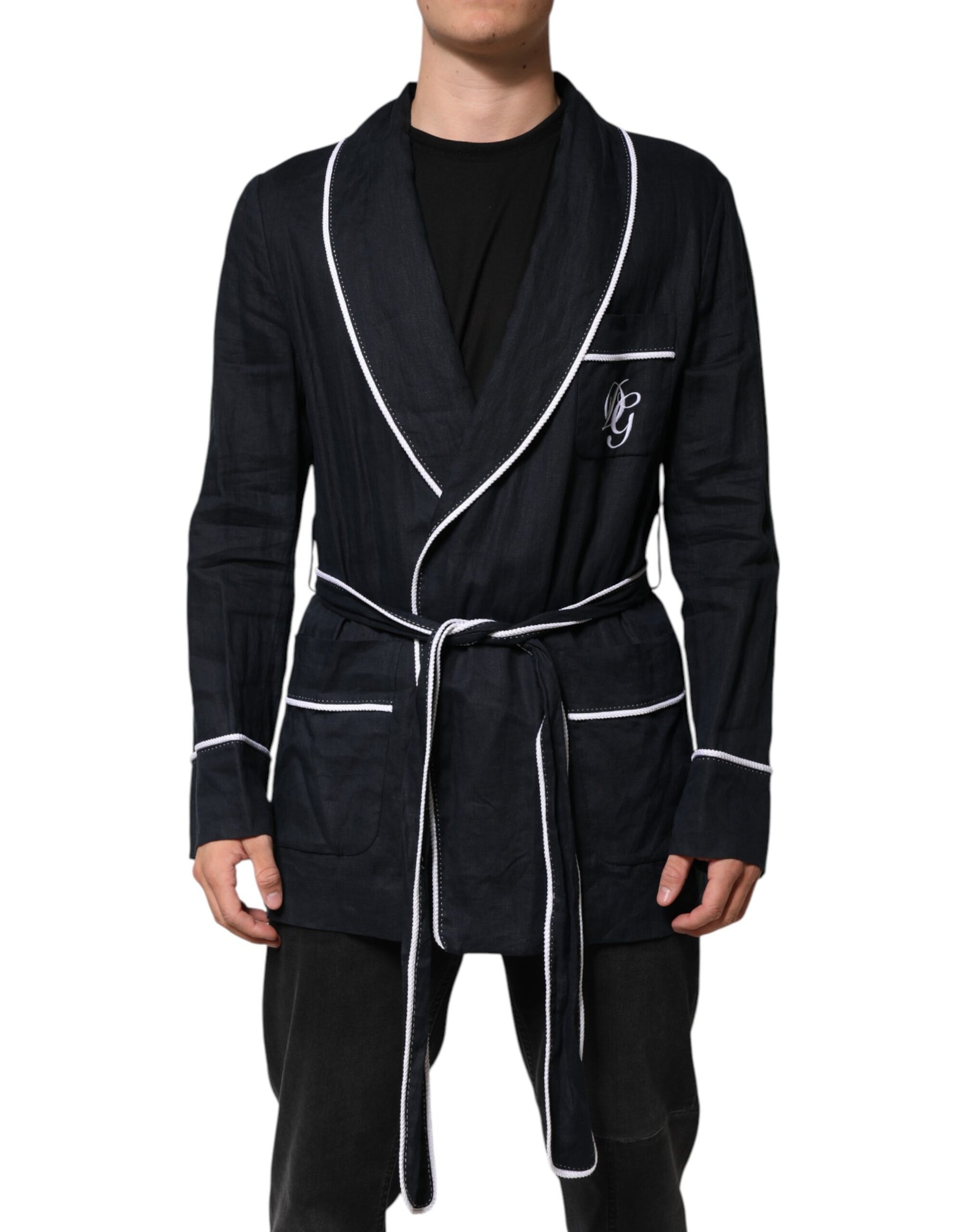 Dolce & Gabbana Dark Blue DG Embroidery Jacket Robe Blazer | Regal Royce