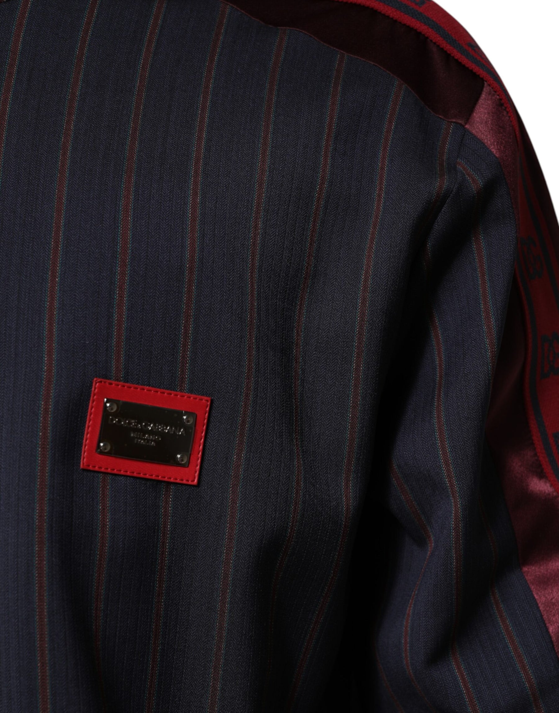Dolce & Gabbana Blue Red Striped Logo Plaque Full Zip Jacket | Regal Royce