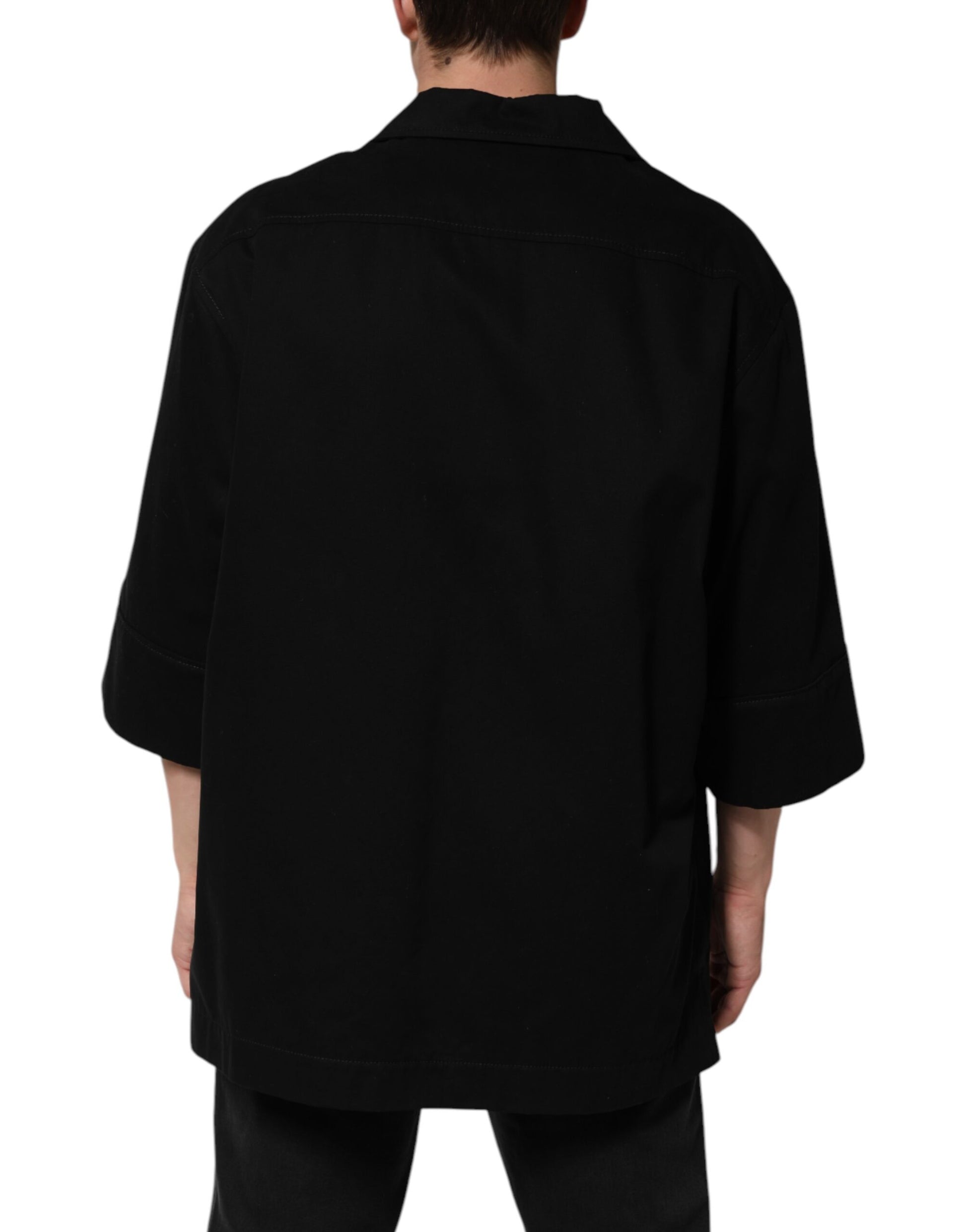 Dolce & Gabbana Black Short Sleeve Button Men Casual Shirt