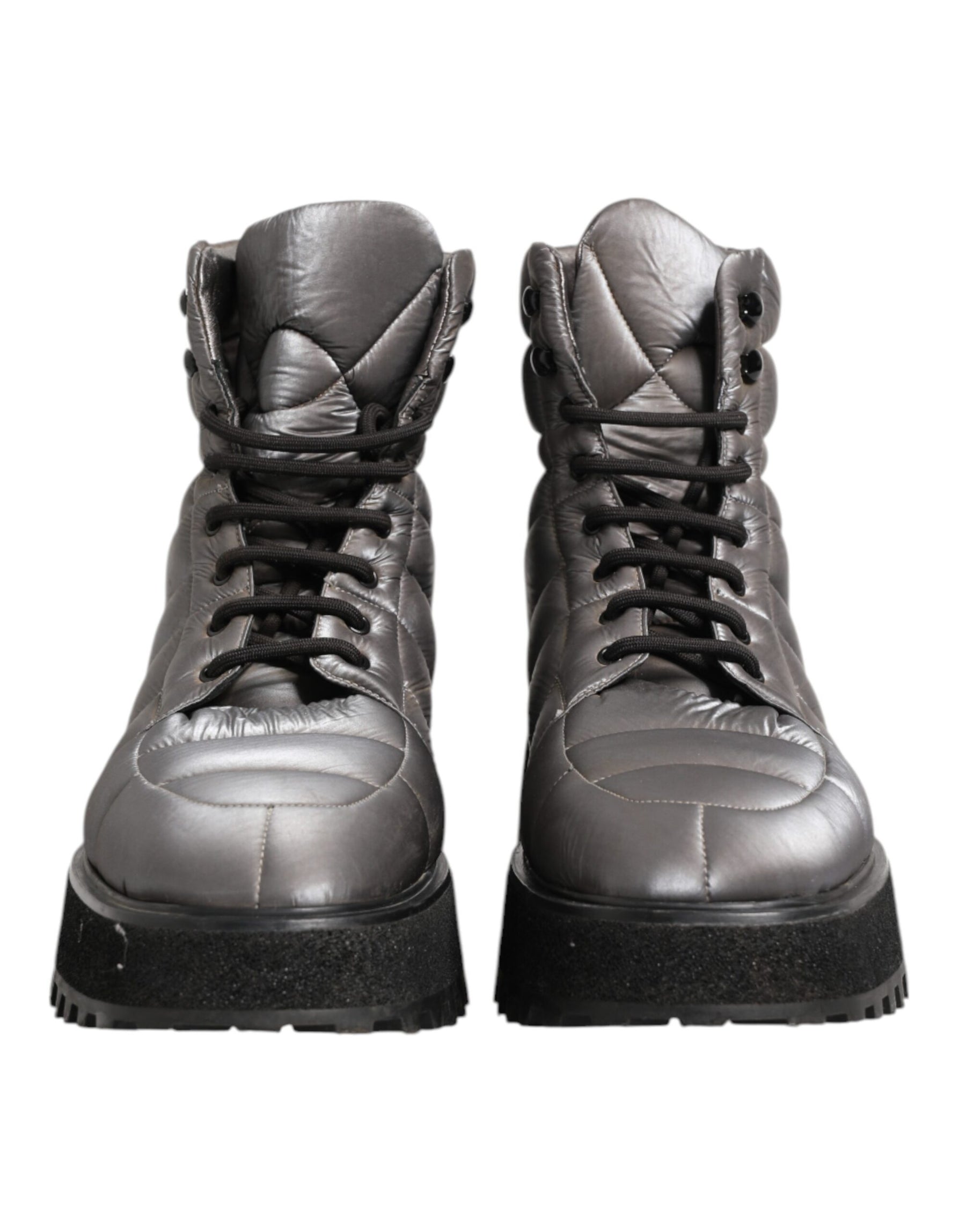 Dolce & Gabbana Silver Padded Mid Calf Lace Up Boots Shoes | Regal Royce