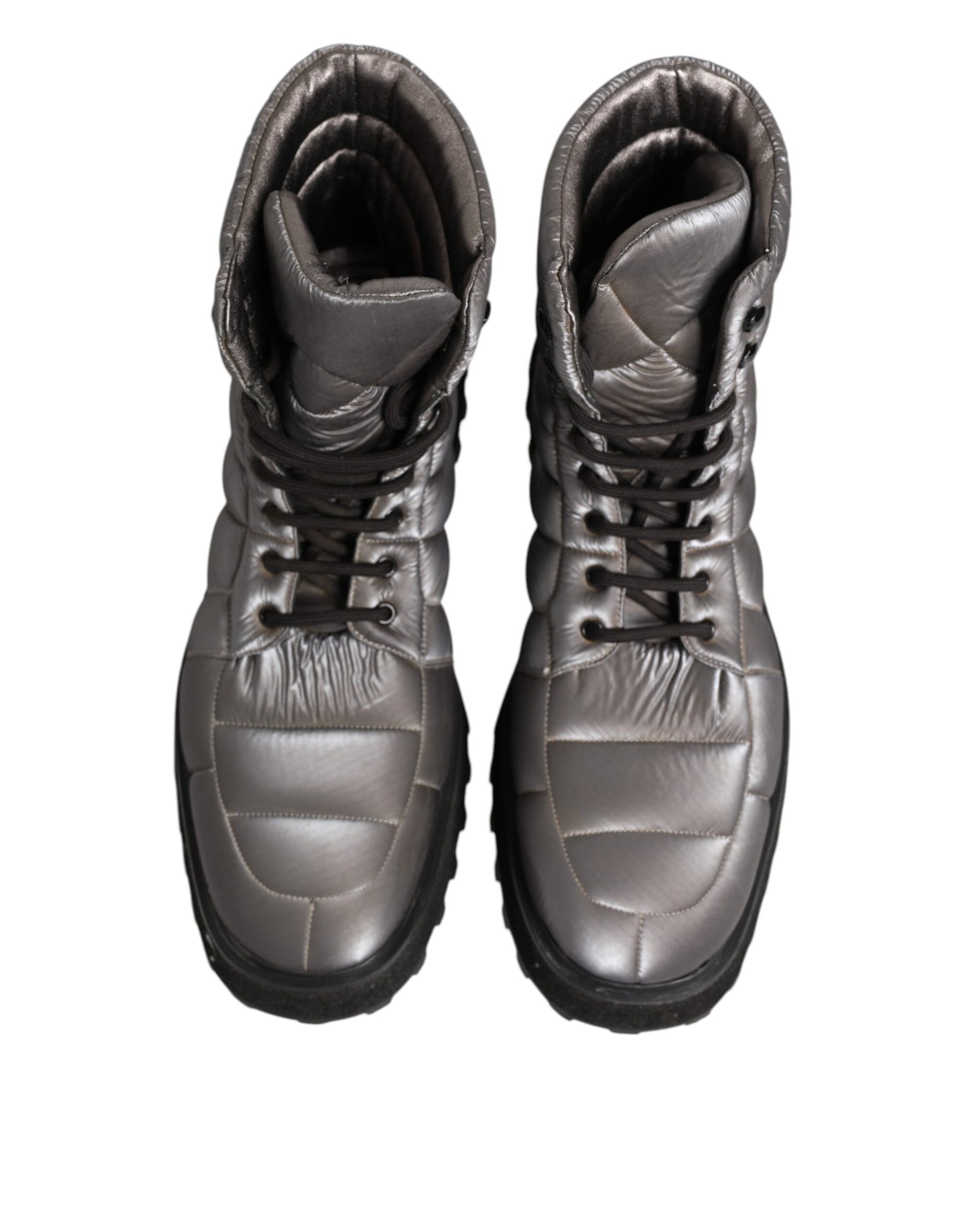 Dolce & Gabbana Silver Padded Mid Calf Lace Up Boots Shoes | Regal Royce