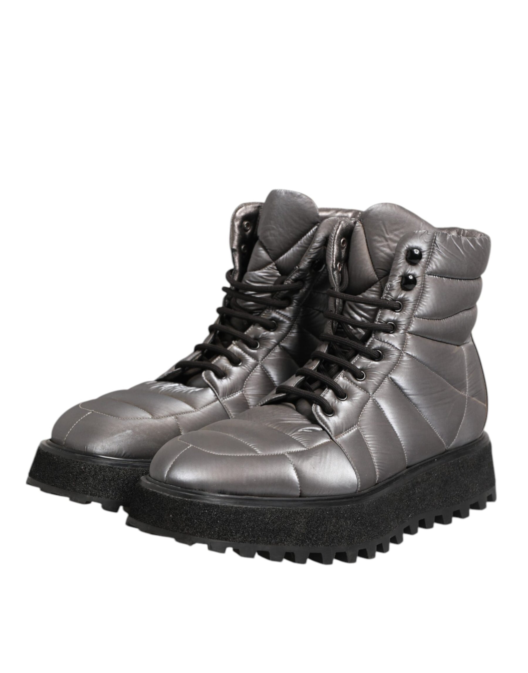 Dolce & Gabbana Silver Padded Mid Calf Lace Up Boots Shoes | Regal Royce
