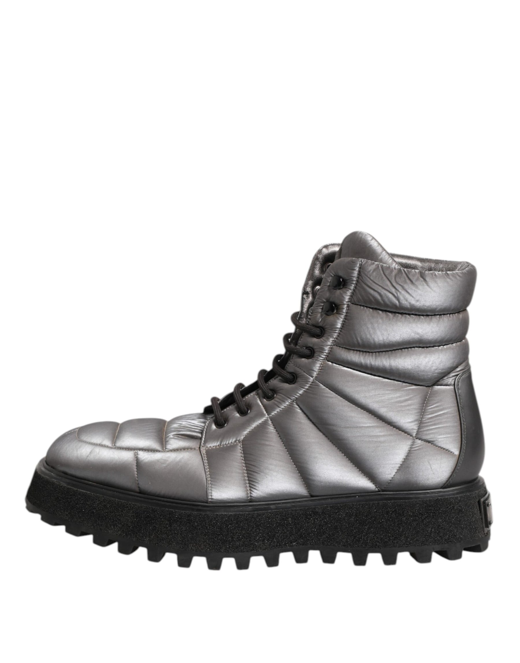 Dolce & Gabbana Silver Padded Mid Calf Lace Up Boots Shoes | Regal Royce