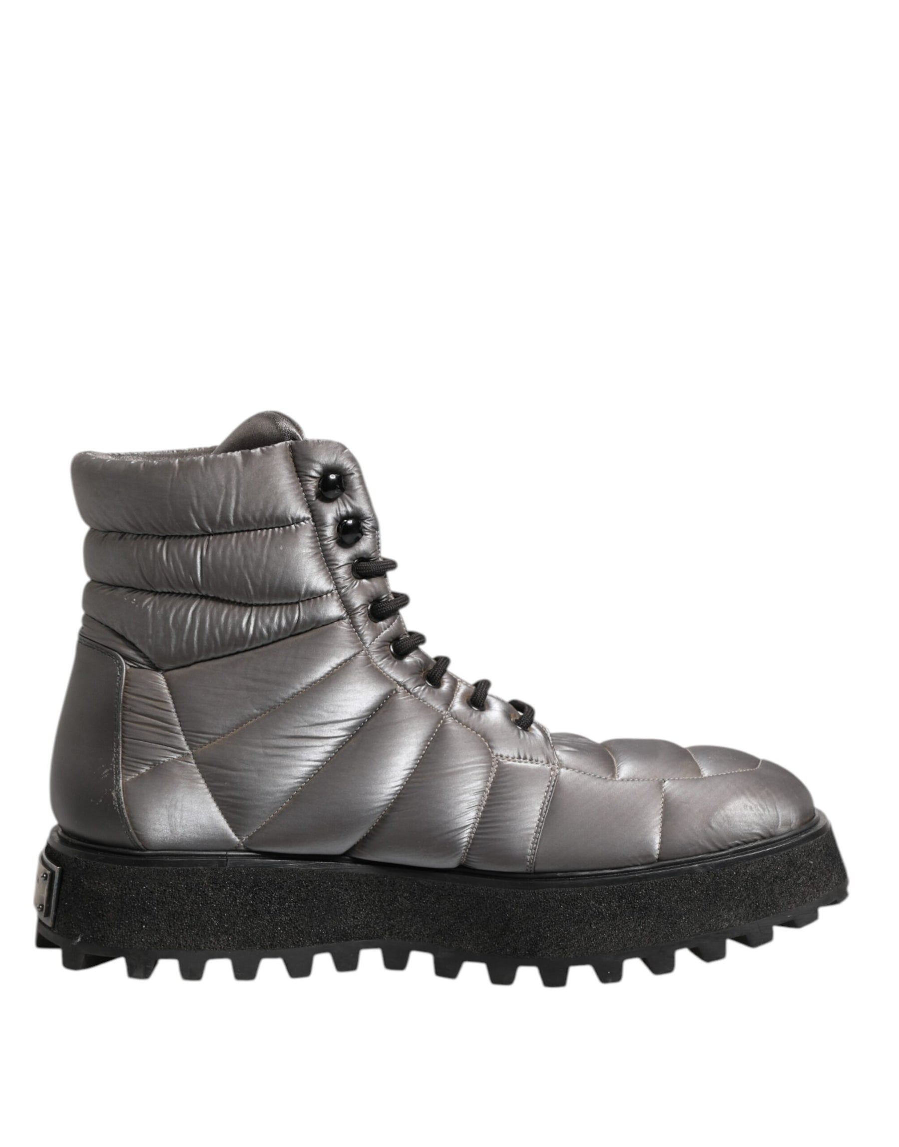 Dolce & Gabbana Silver Padded Mid Calf Lace Up Boots Shoes | Regal Royce