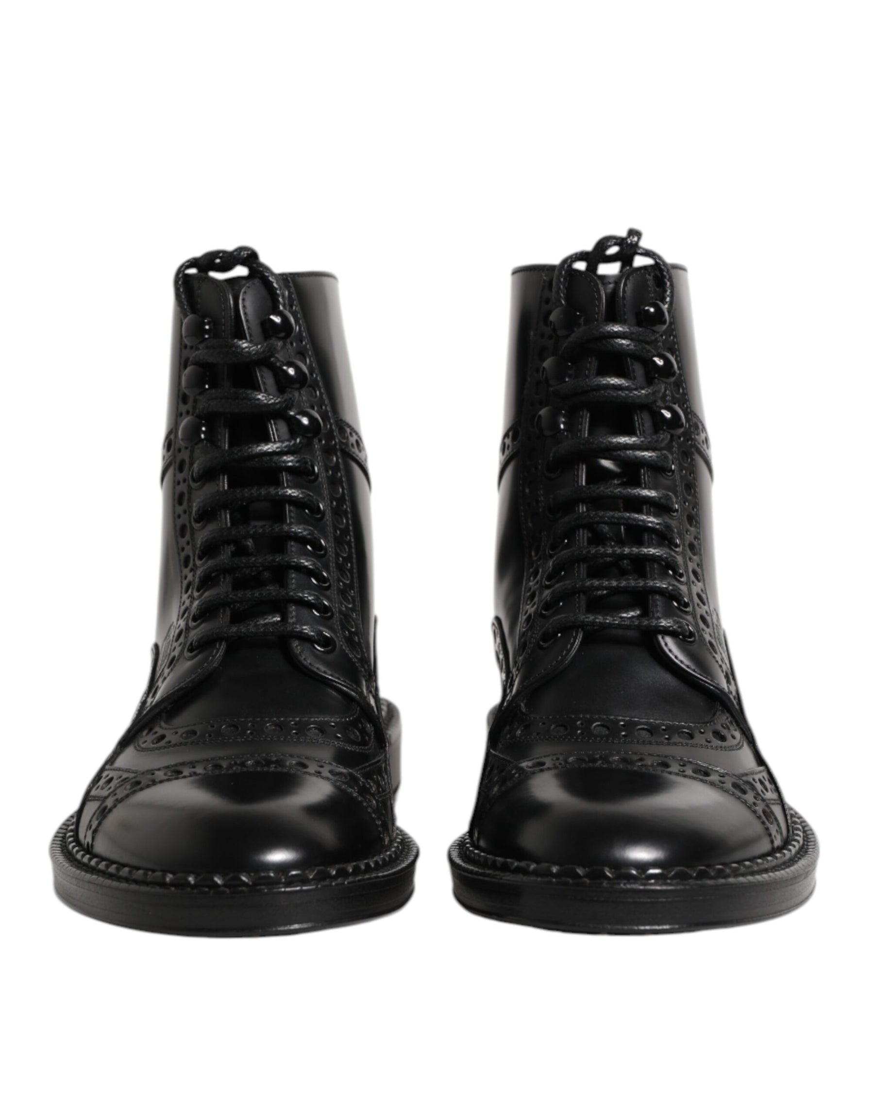 Dolce & Gabbana Black Leather Lace Up Mid Calf Boots Shoes | Regal Royce