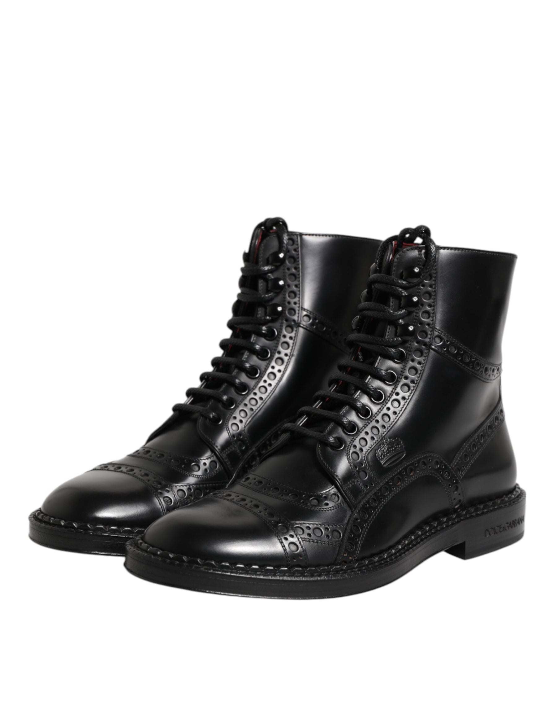 Dolce & Gabbana Black Leather Lace Up Mid Calf Boots Shoes | Regal Royce
