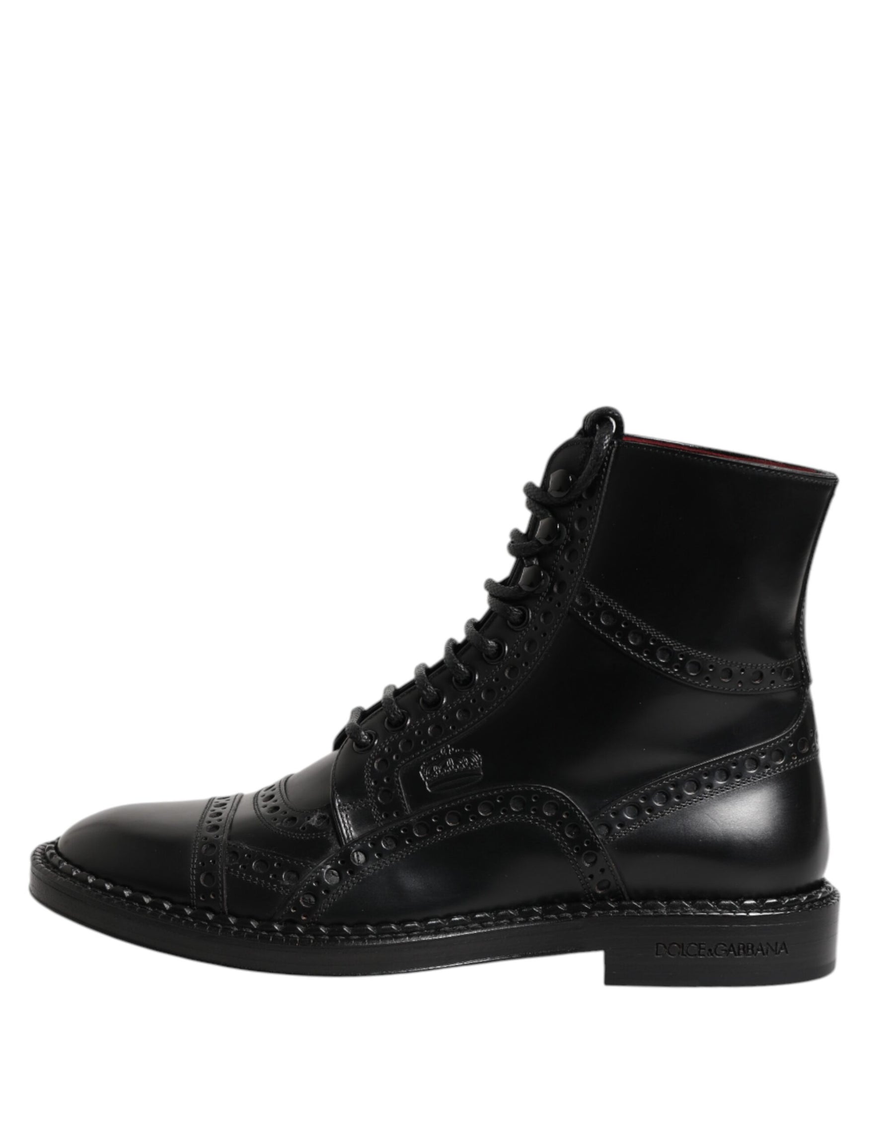 Dolce & Gabbana Black Leather Lace Up Mid Calf Boots Shoes | Regal Royce