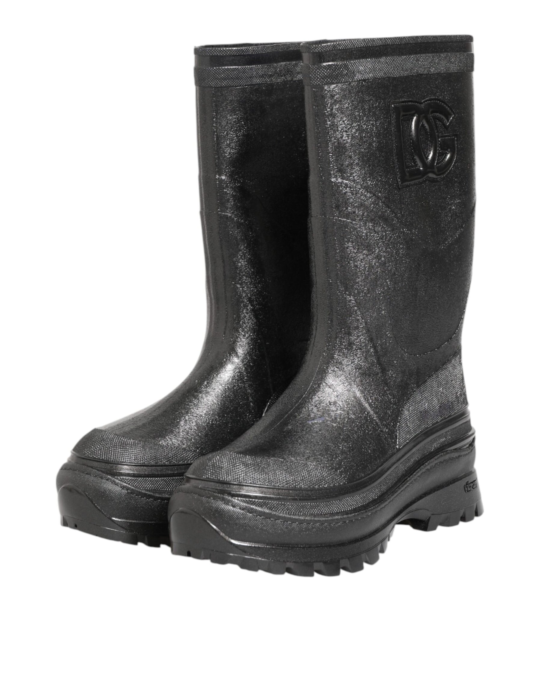 Dolce & Gabbana Metallic Black Pull On Rain Boots Shoes | Regal Royce