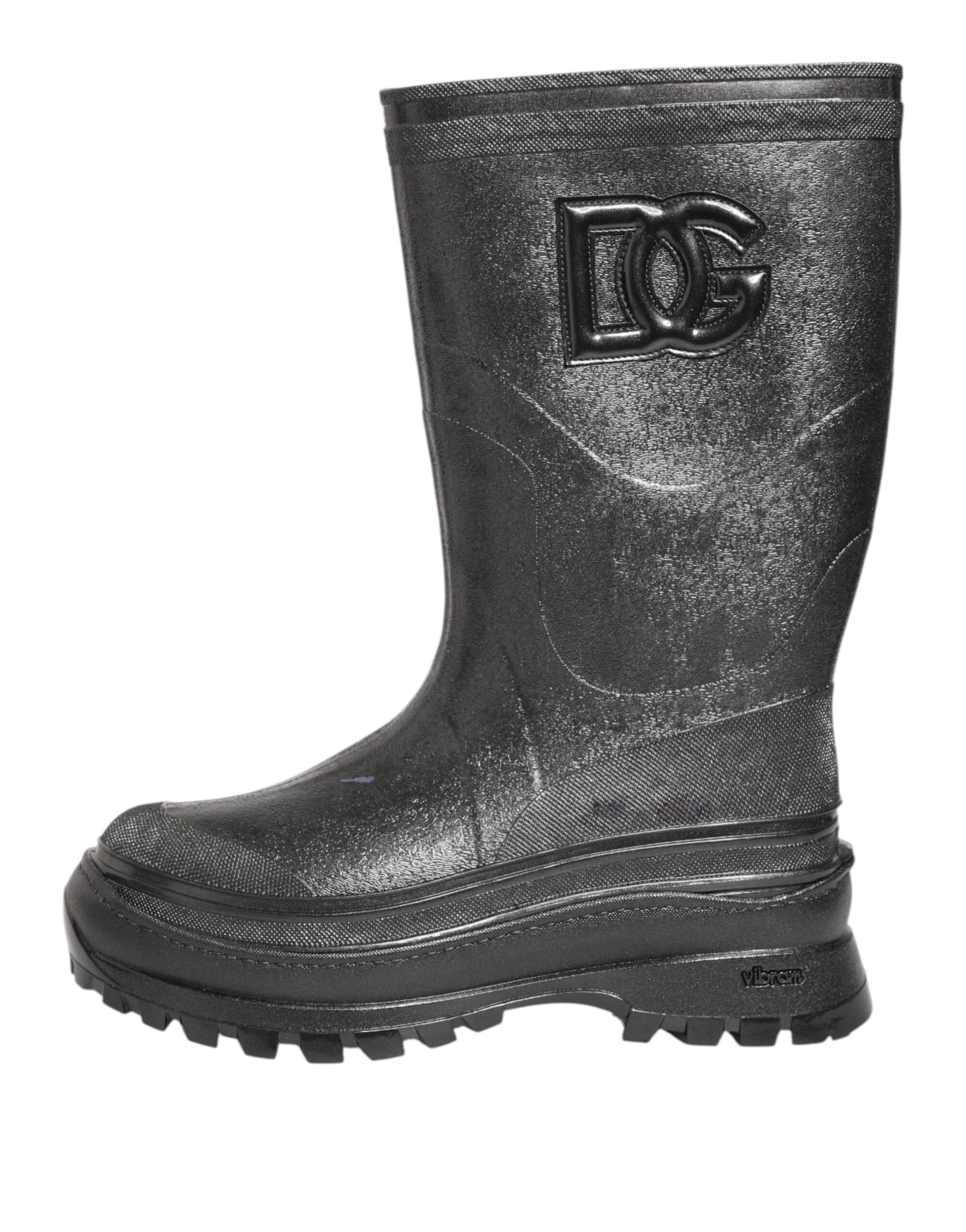 Dolce & Gabbana Metallic Black Pull On Rain Boots Shoes | Regal Royce