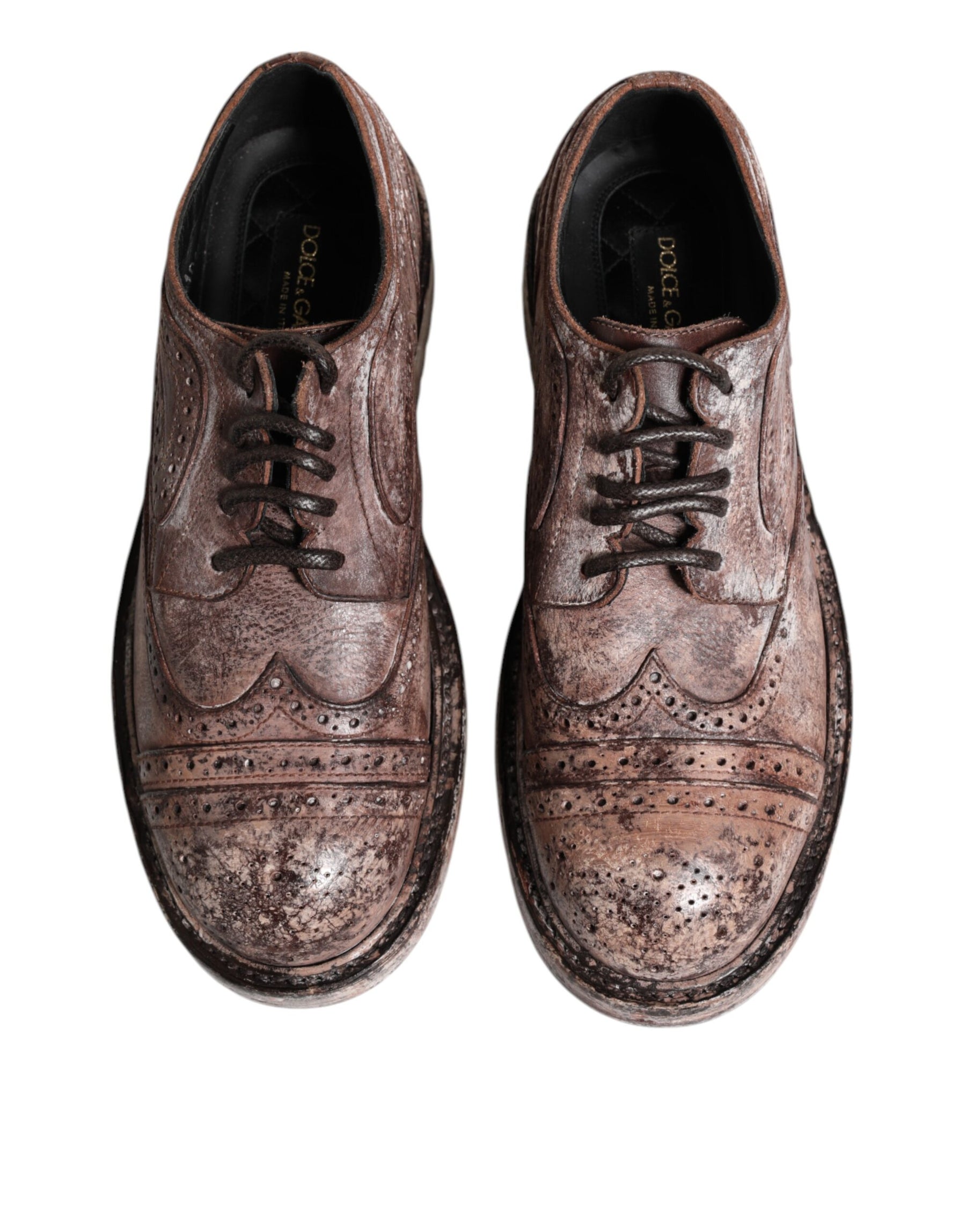 Dolce & Gabbana Brown Leather Distressed Brogue Lace Up Shoes | Regal Royce