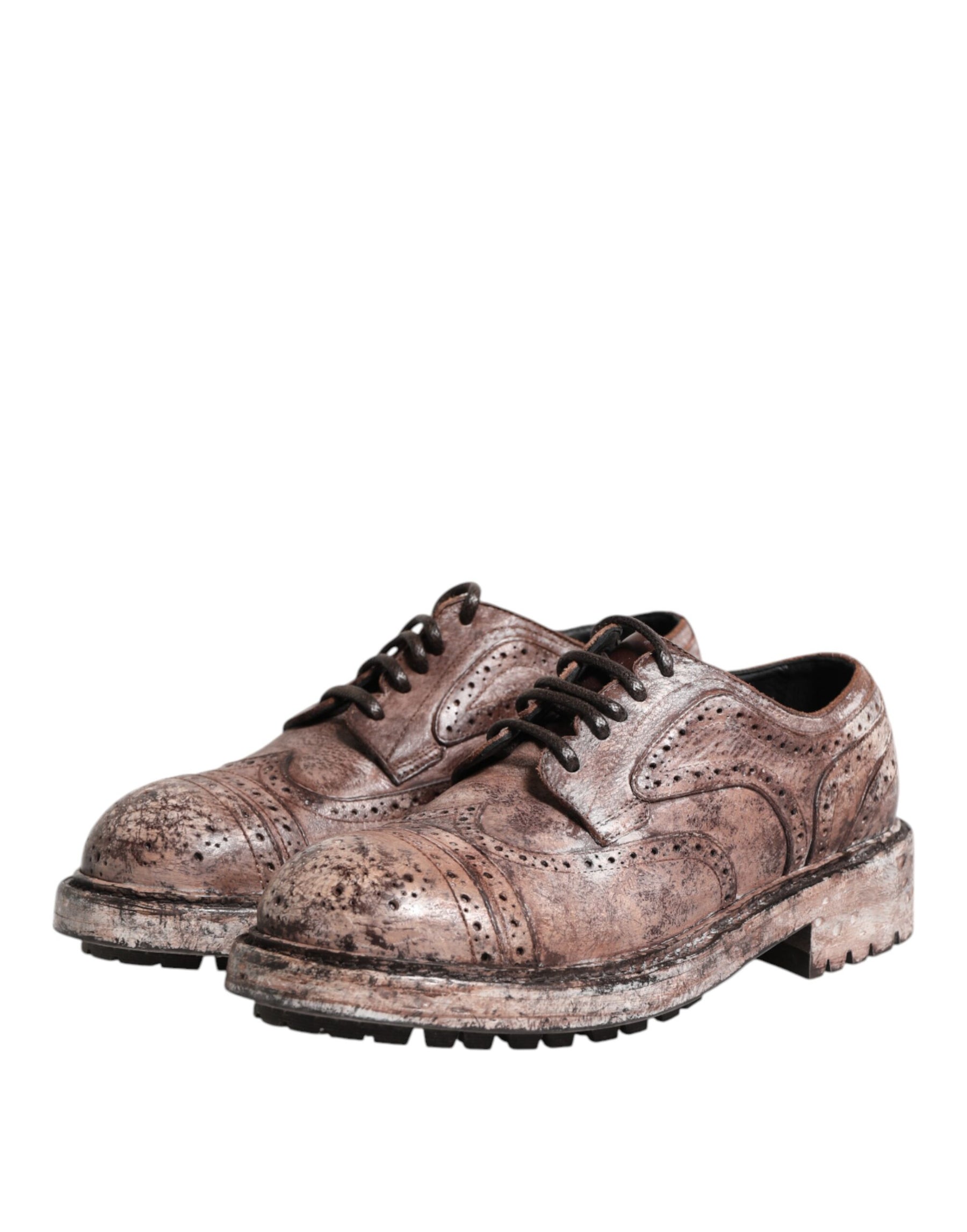 Dolce & Gabbana Brown Leather Distressed Brogue Lace Up Shoes | Regal Royce