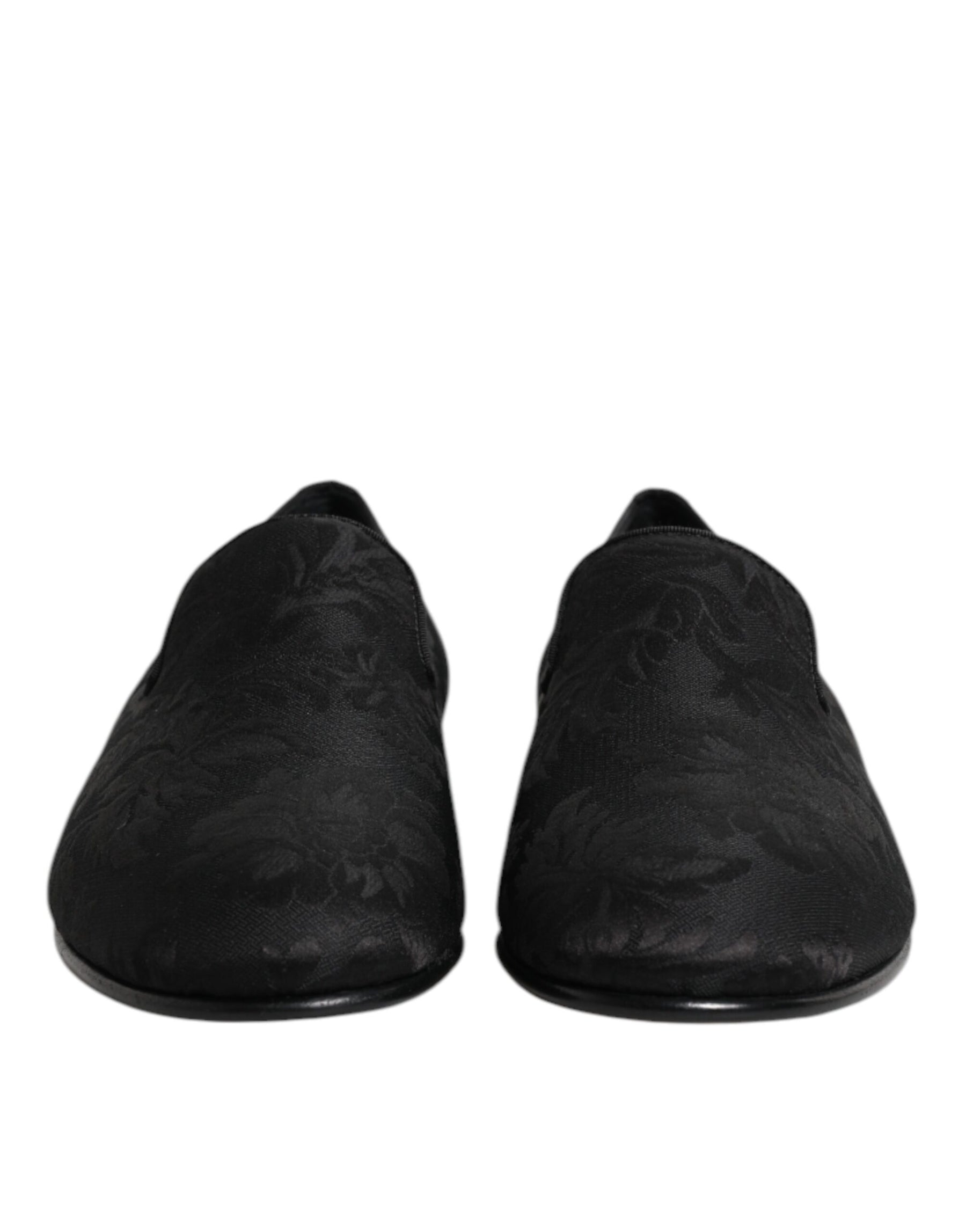 Dolce & Gabbana Black Floral Brocade Loafers Men Dress Shoes | Regal Royce