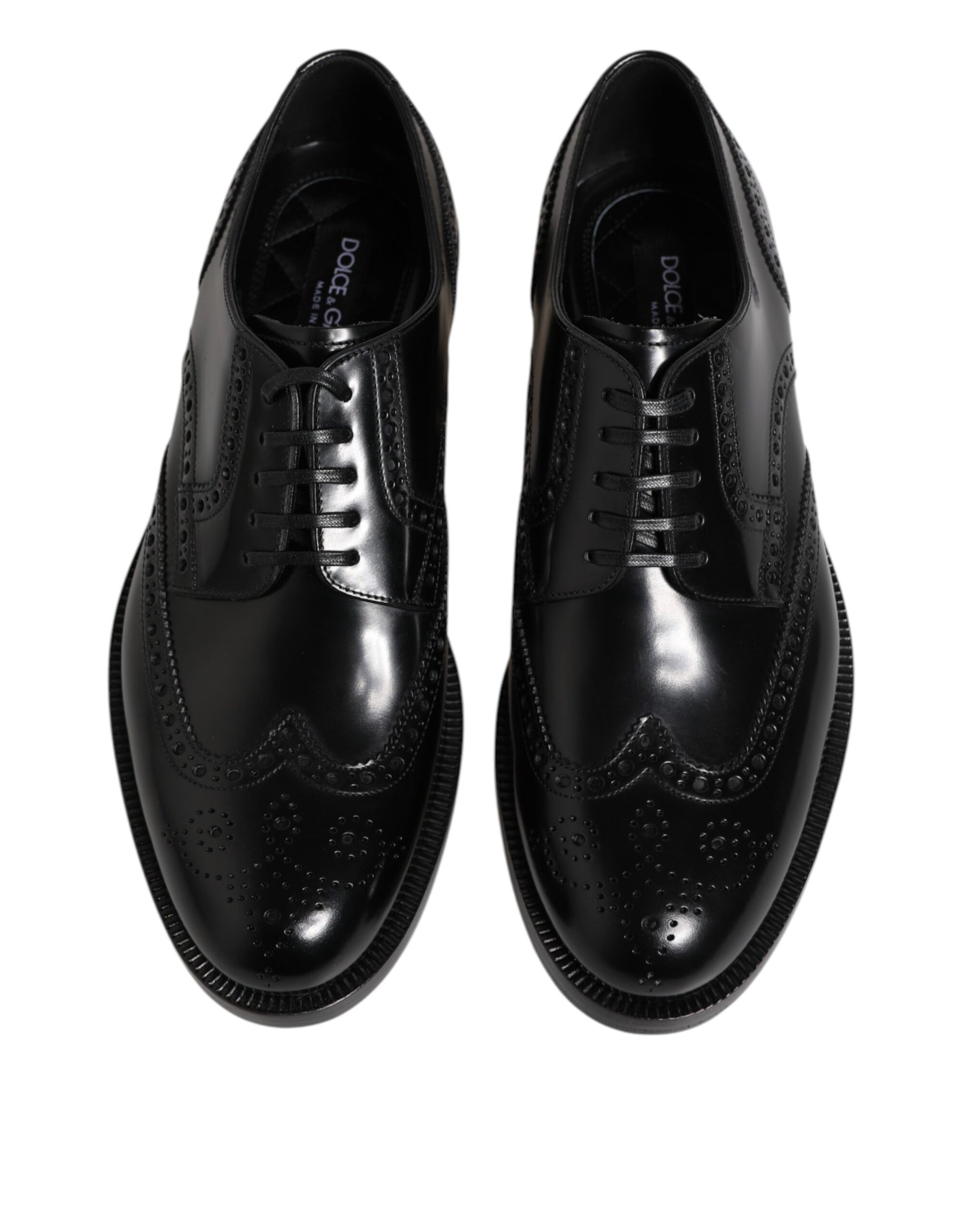 Dolce & Gabbana Black Leather Derby Wingtip Formal Shoes | Regal Royce