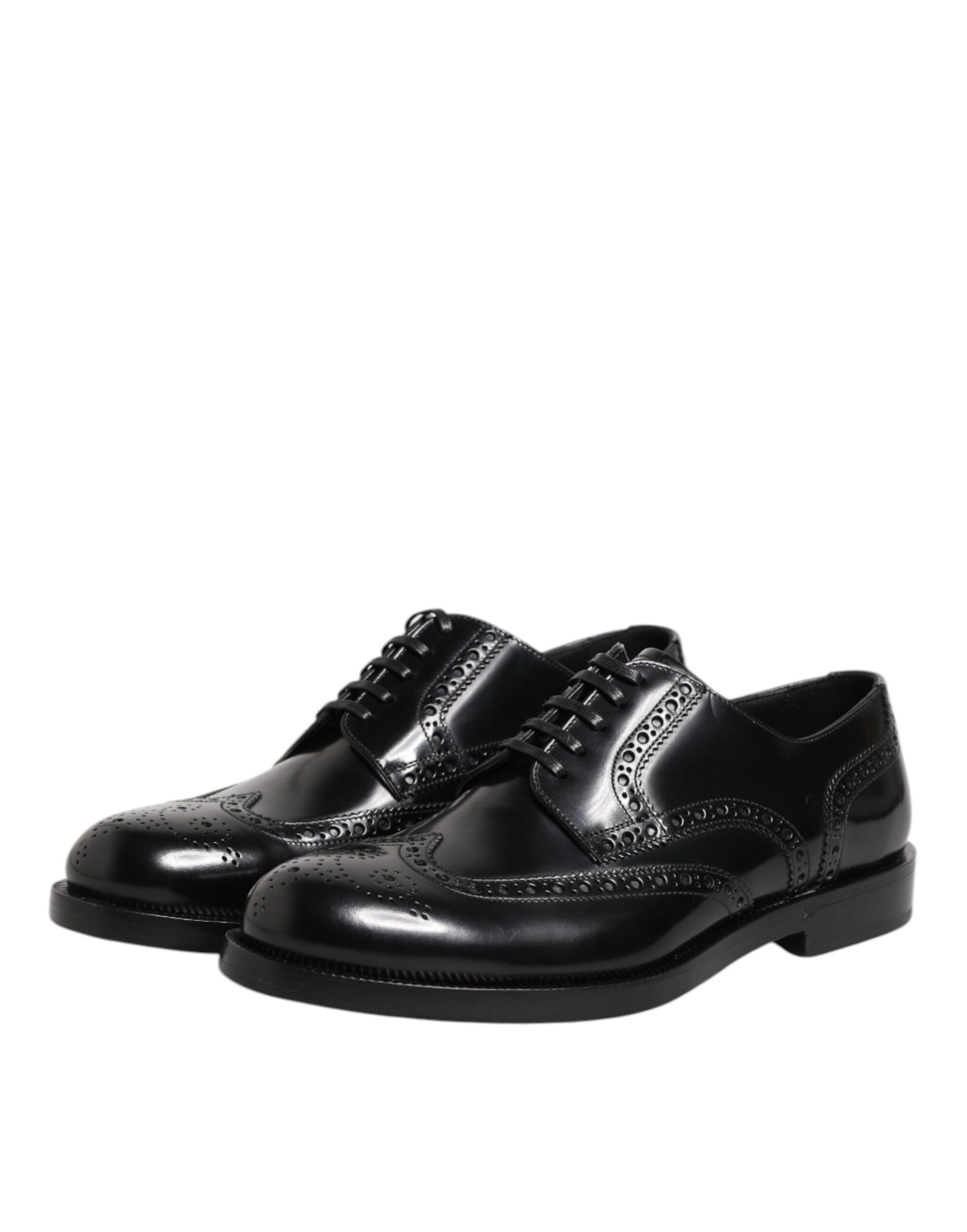 Dolce & Gabbana Black Leather Derby Wingtip Formal Shoes | Regal Royce